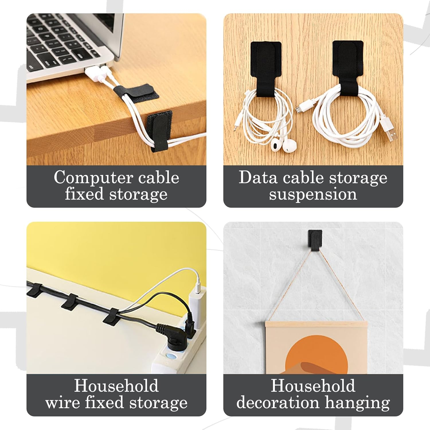 60 Pcs Cable Ties for Cable Management, Cable Organiser, Self Adhesive Hook and Loop Suitable for Mobile Phones and Electronic Devices, Strap for Organizing Data Cables, Household & Office Essentials image number 3