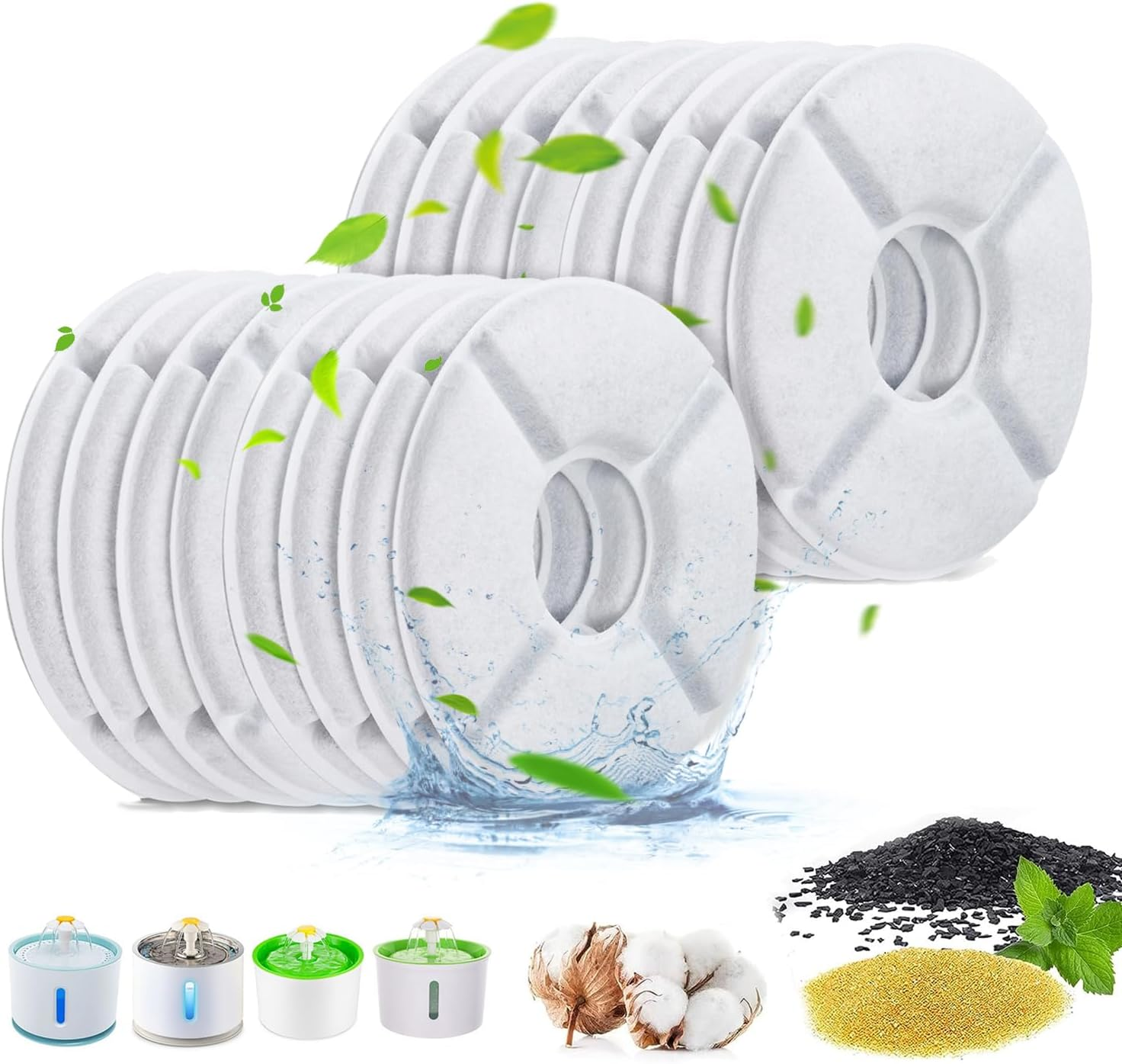 16 Pack Replacement Filters for Cat Fountain, Pet Water Fountain Filters, Activated Carbon Filters, Triple Filtration System for Pet Dog and Cat Waterer image number 5