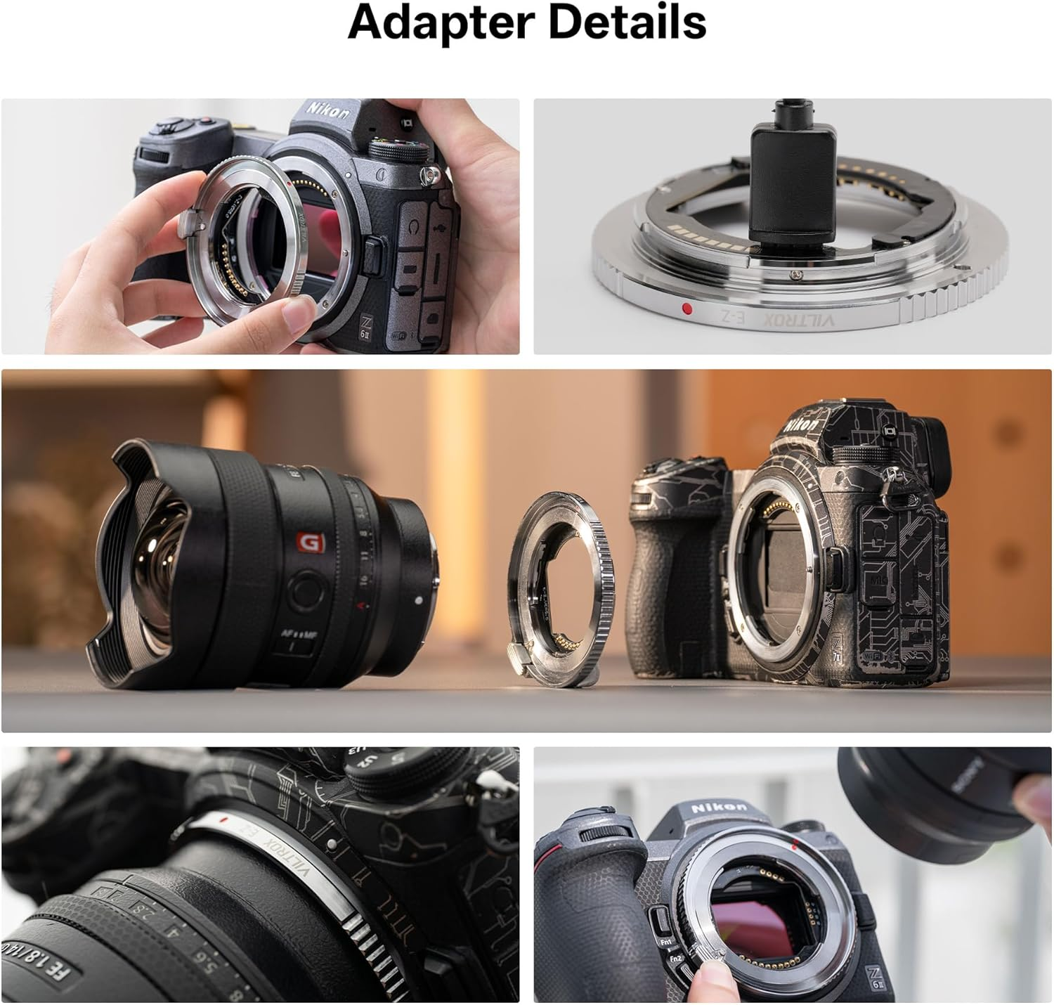 VILTROX E-Z Autofocus Lens Mount Adapter for Sony E Mount Lens to Z Cameras Z5 Z6 Z6II Z7 Z7II Z50 Zfc Z9 Zf Z3 &ndash; 4Mm Ultra-Thin, EXIF, Auto Aperture, Full Copper, USB-C Upgrade image number 3