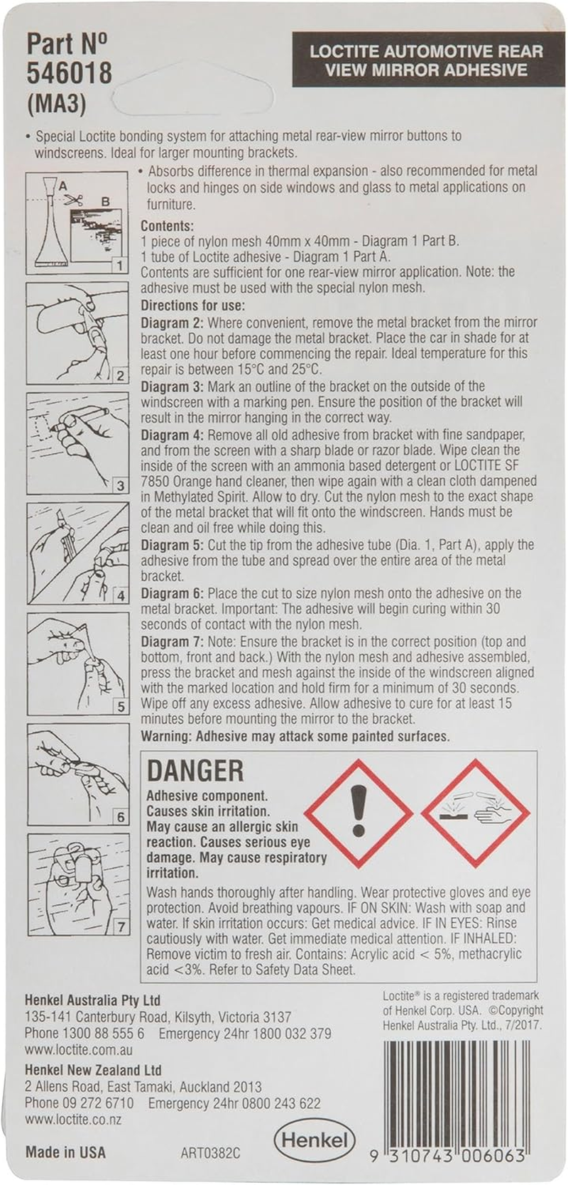 Loctite AA 3637 Rear View Mirror Adhesive | Permanent Bonding for Mirror Bracket to Windscreen | Fast-Setting, Includes Mesh for Buttons Greater than 34 X 22 Mm, 0.5 Ml image number 2
