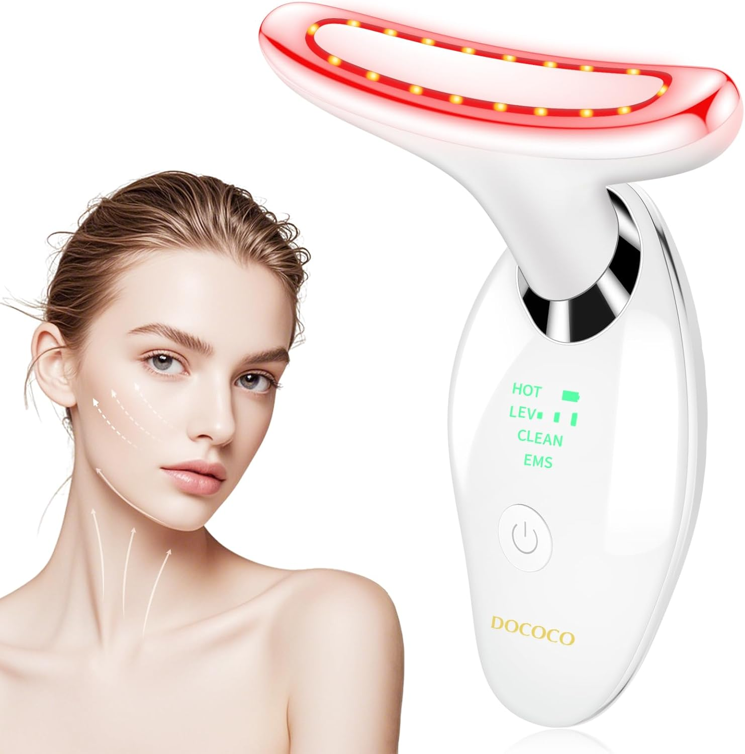 DOCOCO Face and Neck Massager, 45&deg;C Thermal Red Light Therapy for Face, Portable Facial Massager for Skin Tightening, Face Lift, Face Sculpting Tool