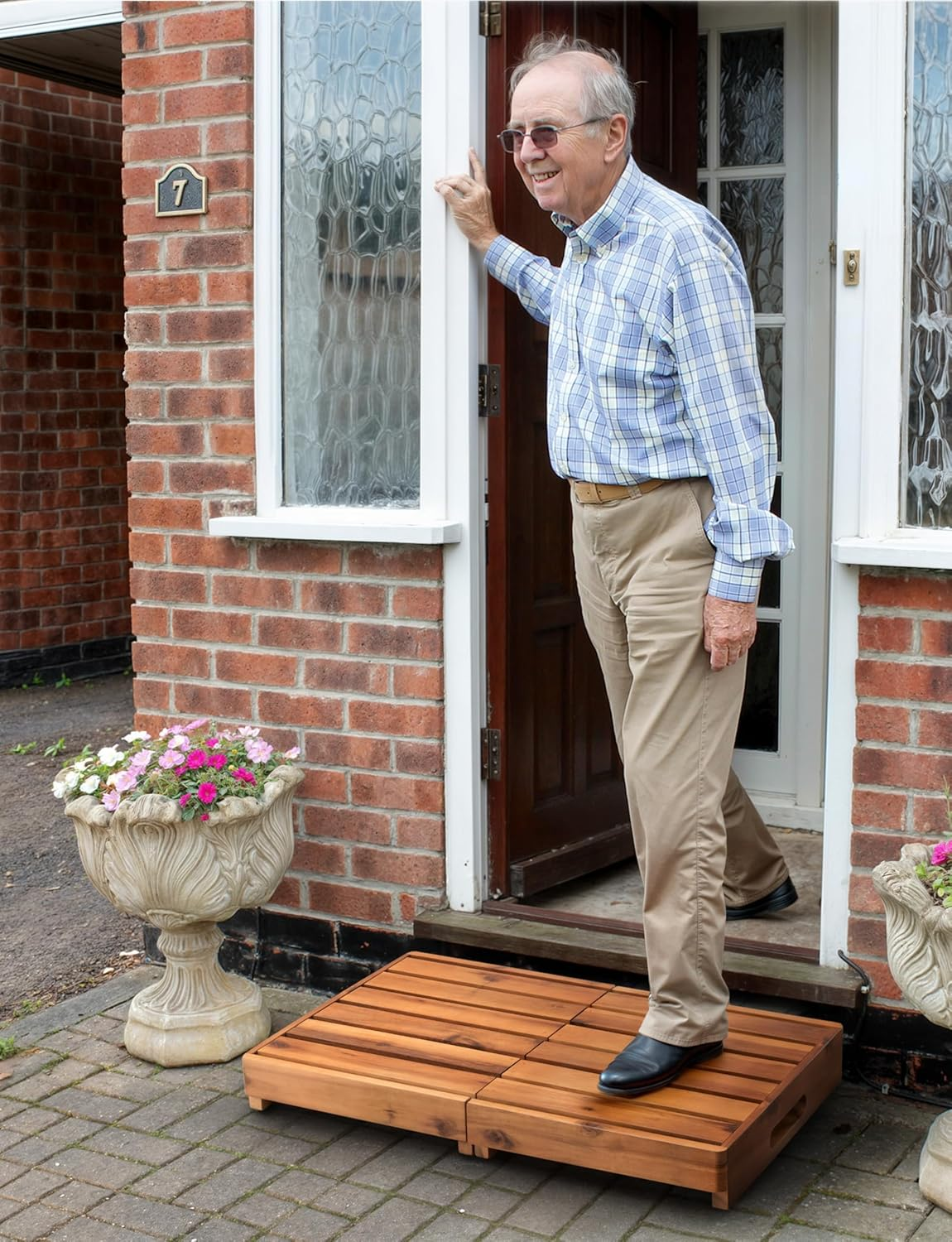 Holana 25In One Foldable Step Stool for Elderly - Acacia Wood High Riser Step Stool for Adults Kid - Wooden Mobility Stepping Stools 400 Lbs Load Capacity for Bathroom Aid Handicap, Bed,Kitchen,Garden image number 6