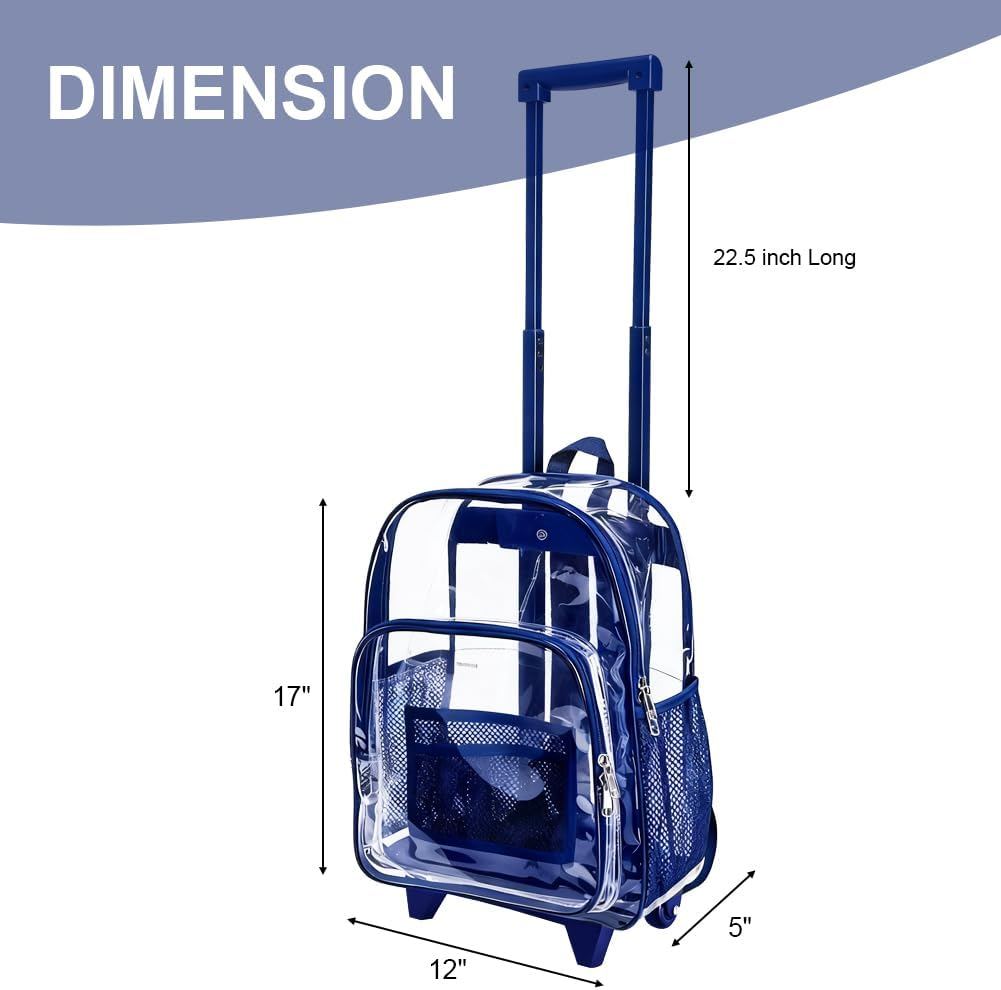 Rolling Clear Backpack, Heavy Duty Cold-Resistant Security Transparent PVC Backpack with Wheels (Black) - Pink image number 3