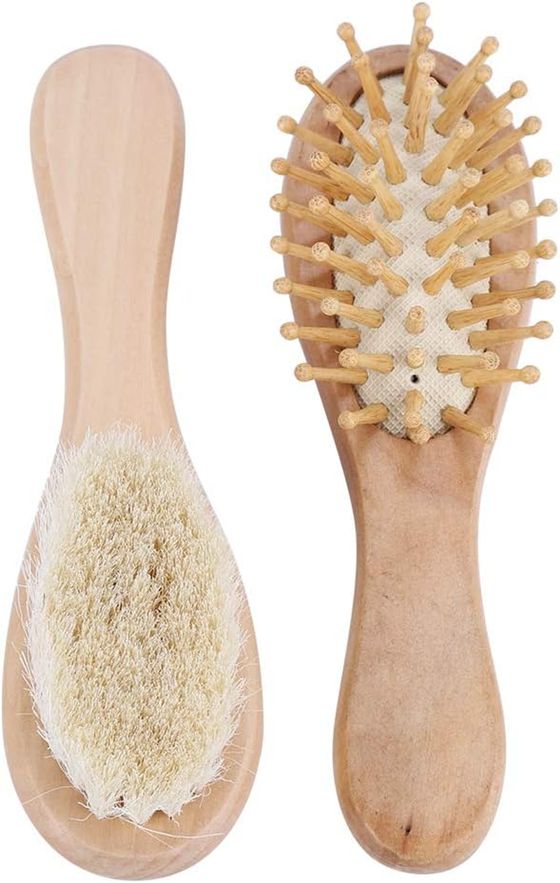 Baby Hair Brush Comb Set, Soft Natural Goat Hair Bristles Brush Wooden Head Massage Comb Bathing Tool Shower Registry Cradle Cap Infant Kids Newborn image number 5