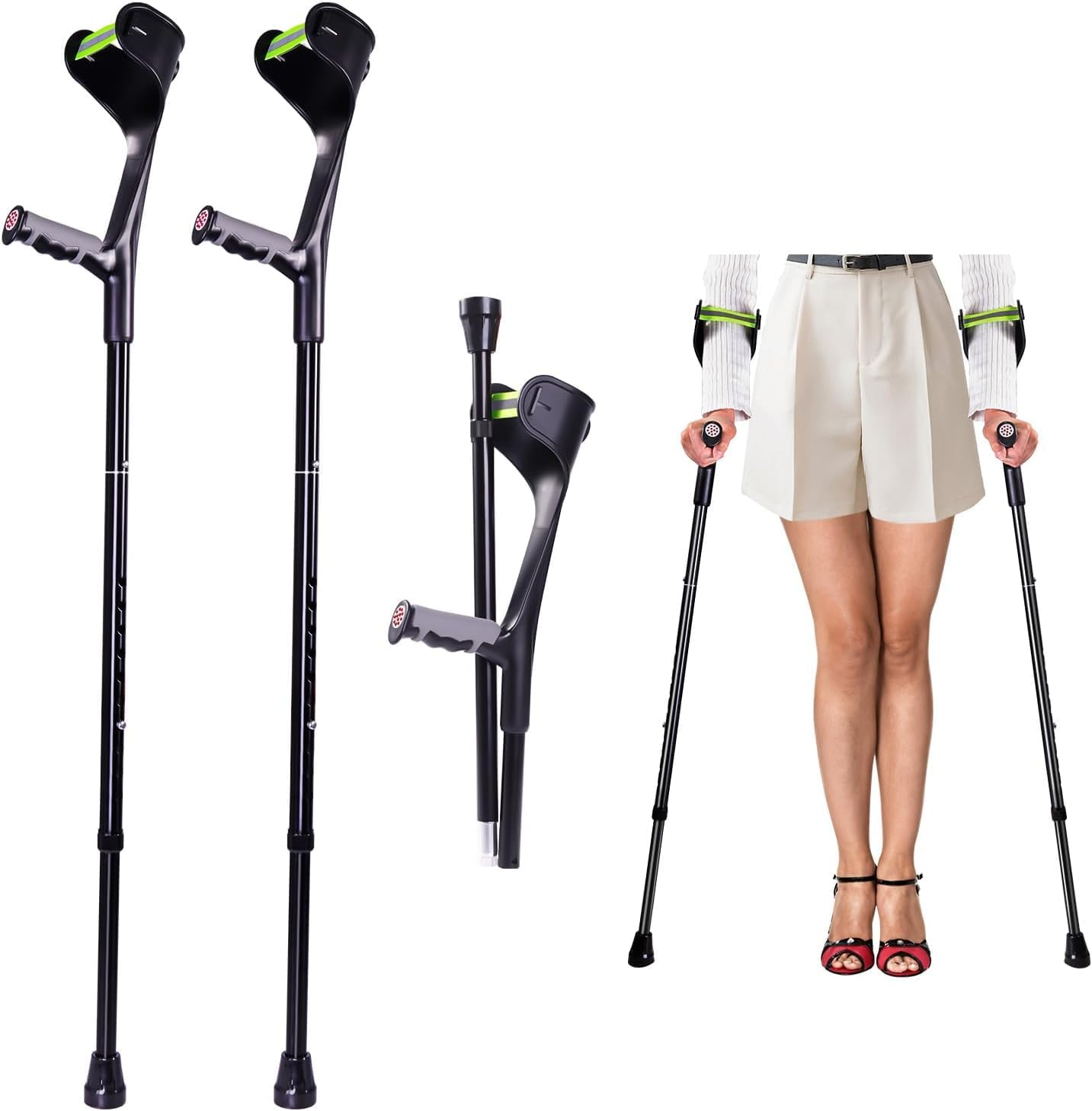 Forearm Crutches Upgraded Heightened (1 Pair), Aluminium Elbow Crutches, Forearm Crutches for Adults, Arm Crutches for Walking, 10-Level Adjustable Height, Lightweight, Anti-Dorp Cuff,Non-Slip image number 6