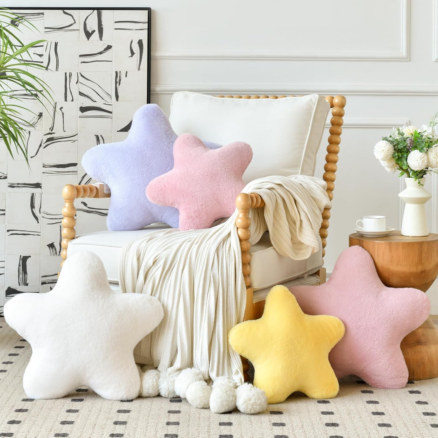 Xiashrk Star Pillow, Decorative Throw Pillows for Bed Couch, 19.6" Star Shaped Pillow Plush Floor Cushions Room Decor Pillow with Soft Faux Rabbit Fur for Sofa Bedroom Living Room image number 4