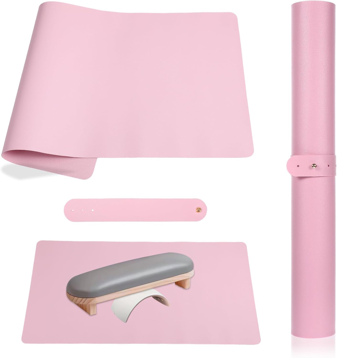 Nail Table Mat 60 X 30 Cm Pink Nail Art Arm Rest Hand Cushion Table Mat Non-Slip Soft PU Leather Waterproof Double-Sided Hand Rest Pad for Nail Studio Hand Rest Nail Design image number 6