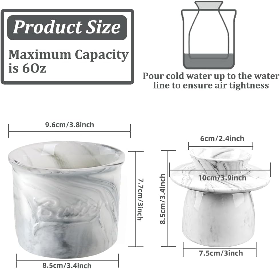French Butter Crock for Counter with Water Line French Butter Dish for Counter (Stone Grain) image number 2