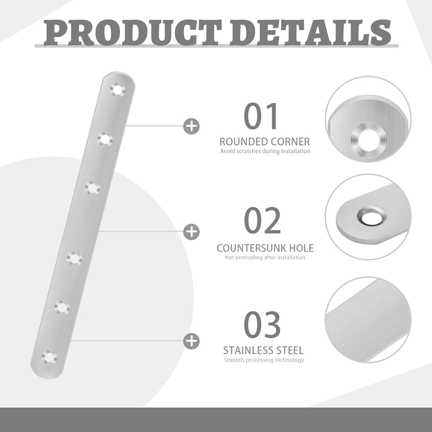 Diakey 10 Pack Flat Brackets for Braces, 16.5 X 1.9 X 0.28Cm/6.5 X 0.8 X 0.11In Stainless Steel Straight Mounting Brackets Metal Mending Plate with Screws for Wood Furniture Repair Fixing image number 5