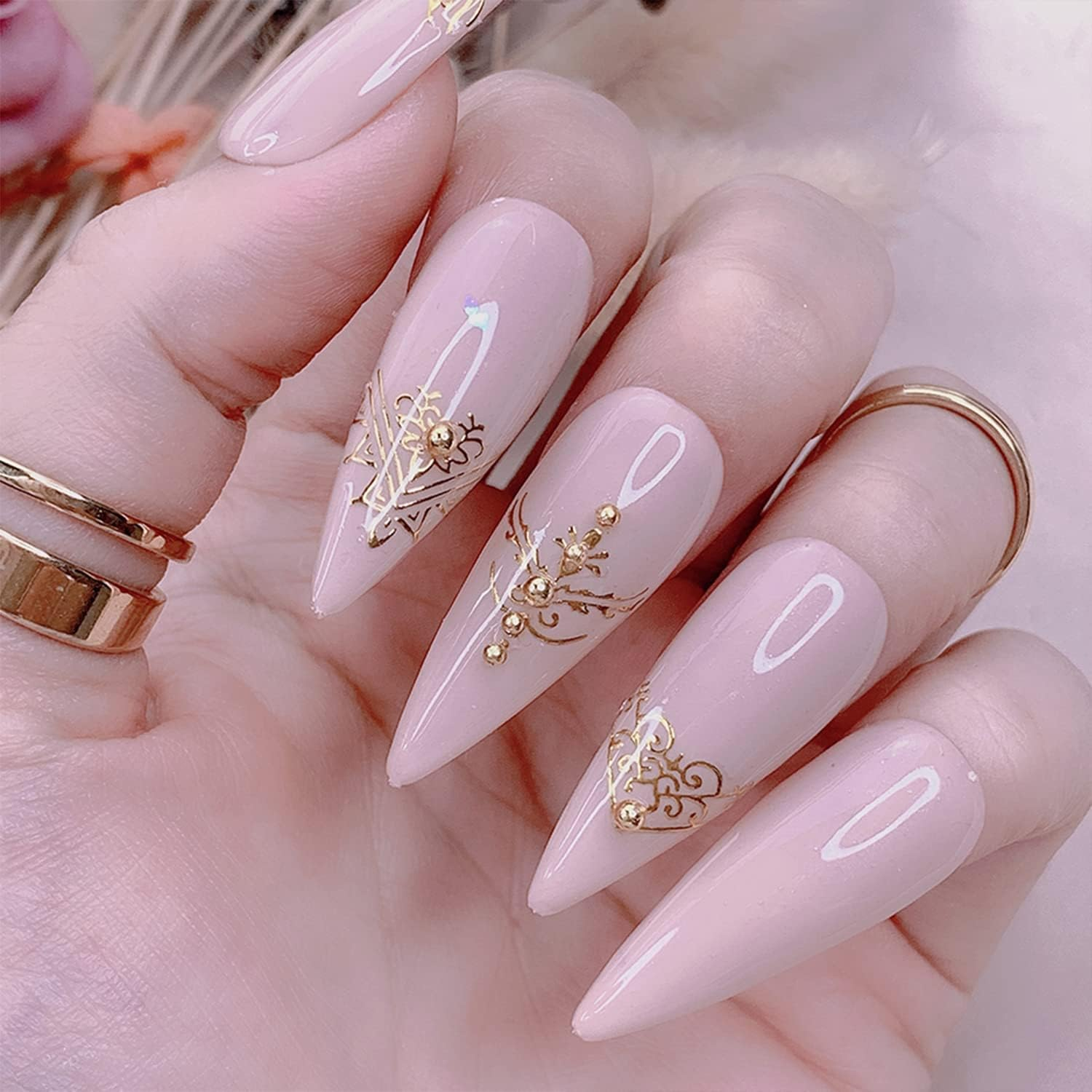 Flowers Nail Art Stickers Decal 3D Self-Adhesive Gold Flower Leaf Lace Nail Supplies Flower Nail Stickers Geometry Line Nail Designs for Women Girls Nail Art Decorations(Gold) image number 1