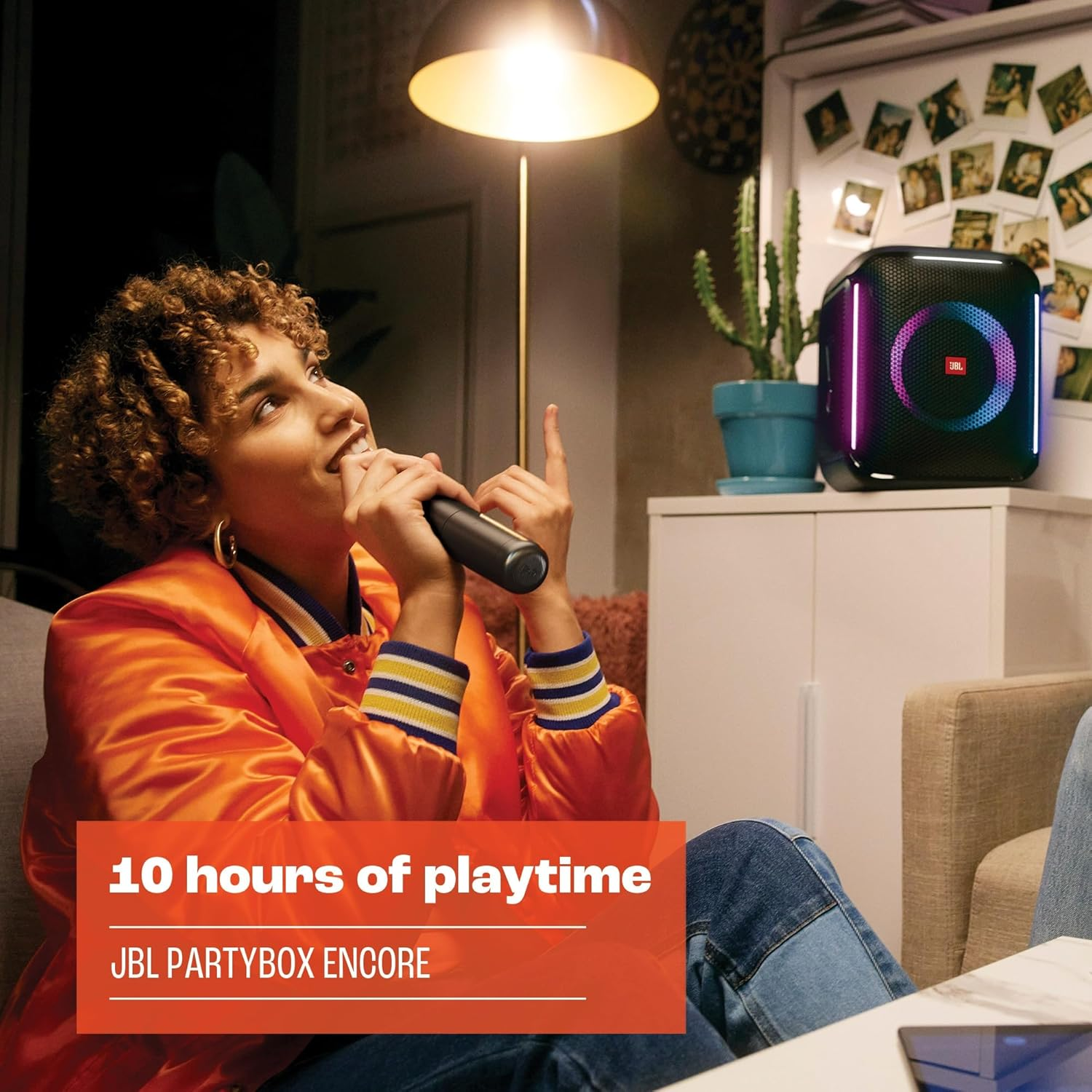 JBL Partybox Encore, Amazing JBL Original Pro Sound, a Light Show That Syncs to the Beat, up to 10 Hours of Play Time, IPX4 Splash Proof, Digital Wireless Mics, Black image number 2