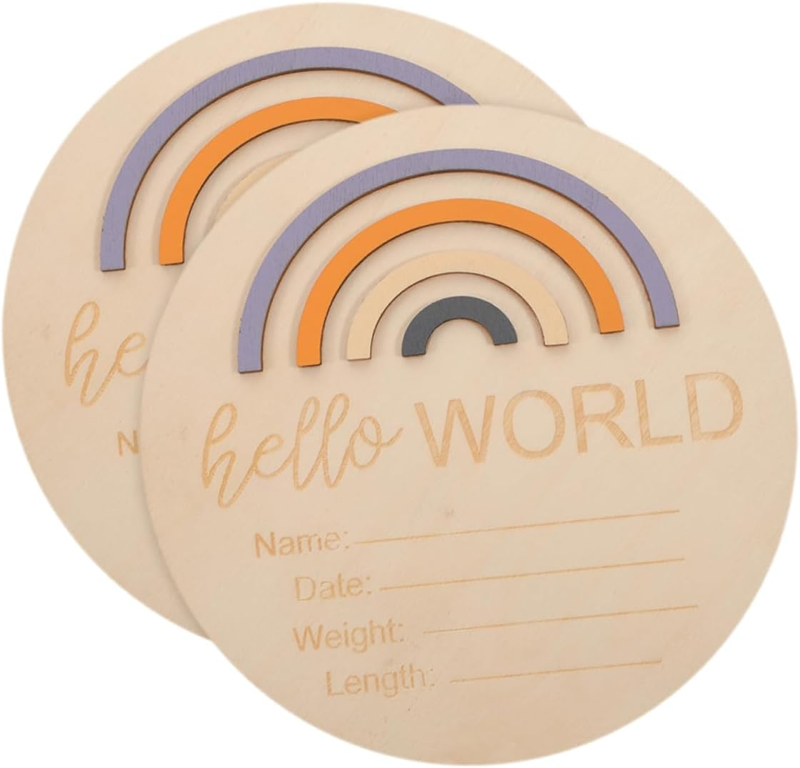 2Pcs Milestone Cards for Newborns Rainbow Wooden Announcement Signs Photo Props for Nursery Decor for Capturing Special Moments image number 4