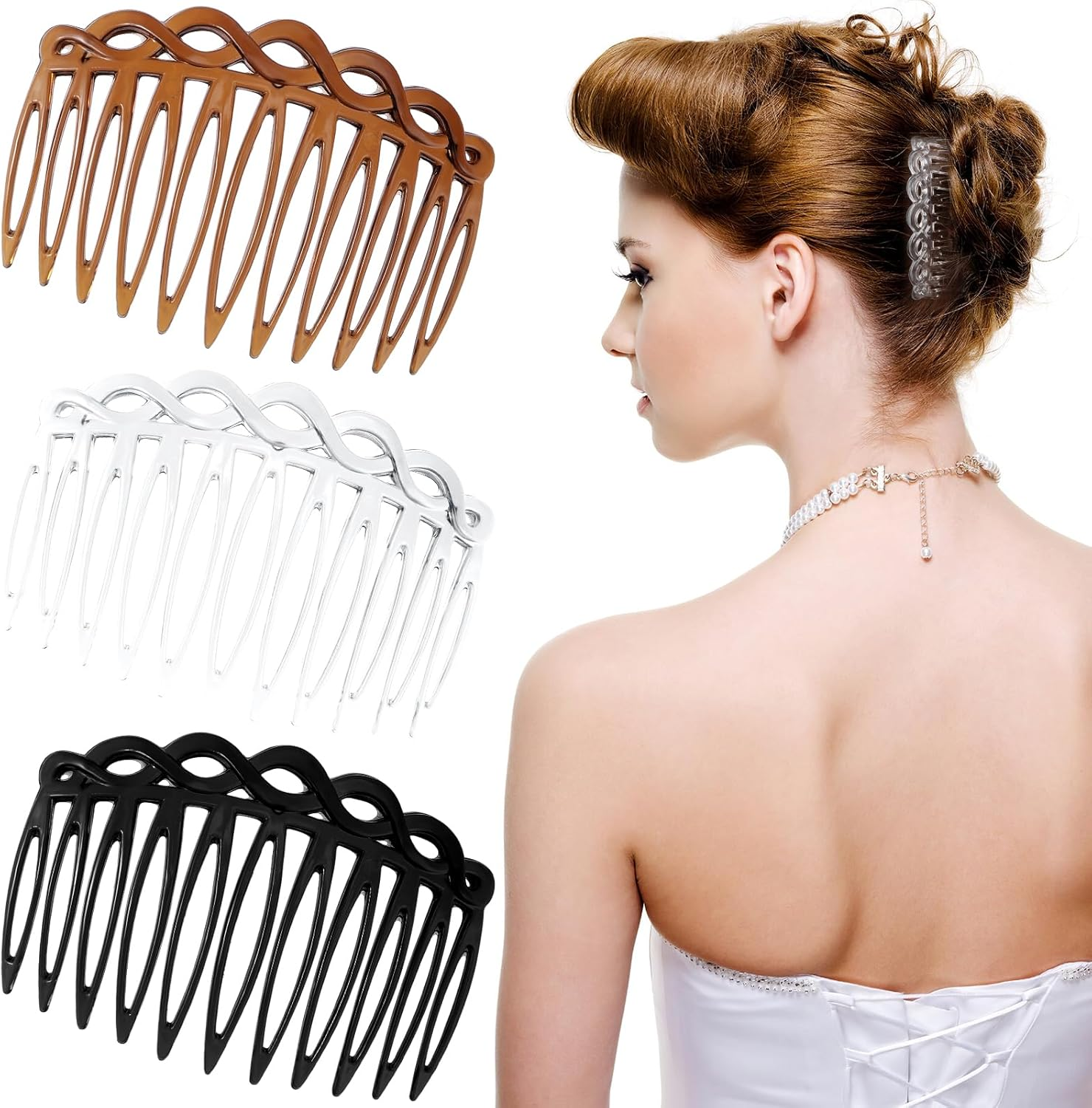 Mabor 6 Pcs French Hair Side Combs for Women, Hair Comb Accessories Twist Decorative Comb 3 Colors for Multiple Hairstyles Girls Women image number 2