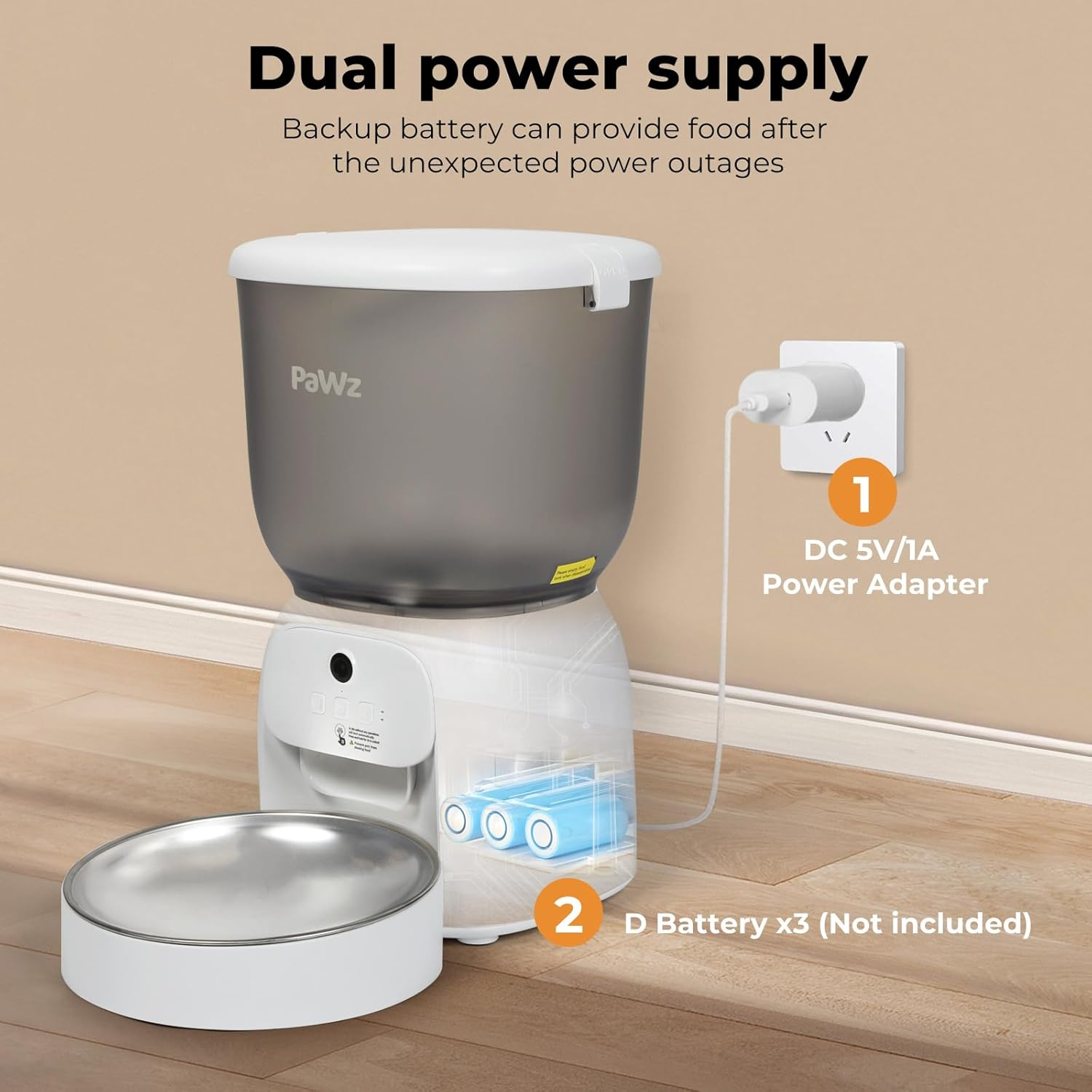 Pawz 4L Automatic Cat Feeder with Camera, Smart Timed Pet Feeder with Wifi APP Control for Remote Feeding, Auto Pet Feeder Dry Food Dispenser with Desiccant Bag for Cats/Dogs, Dual Power image number 1