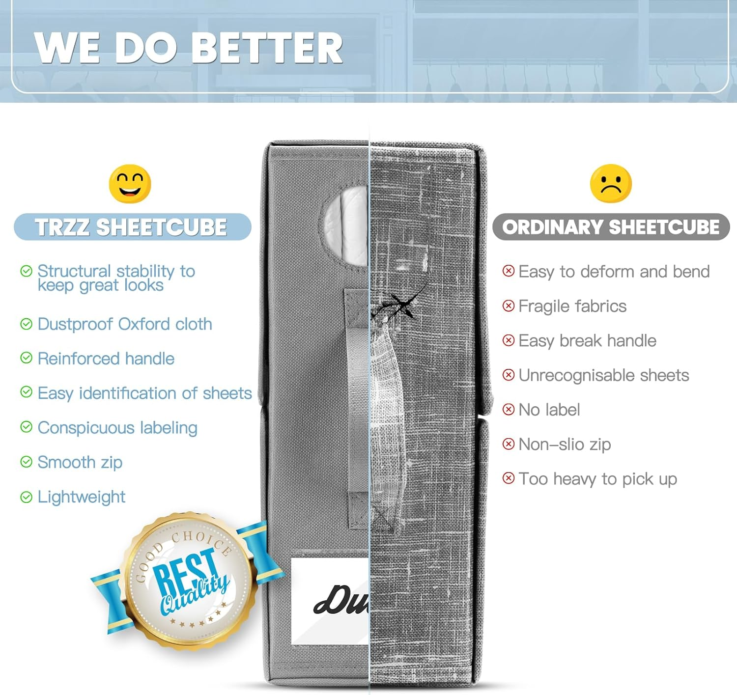 TRZZ 4-Pack Bed Sheet Organizers and Storage, Foldable Linen Bins with Window and Labels, Bedding Holder for Queen/King Duvet Covers, Keeps Bedding Neatly Organized and Accessible (Grey) image number 4