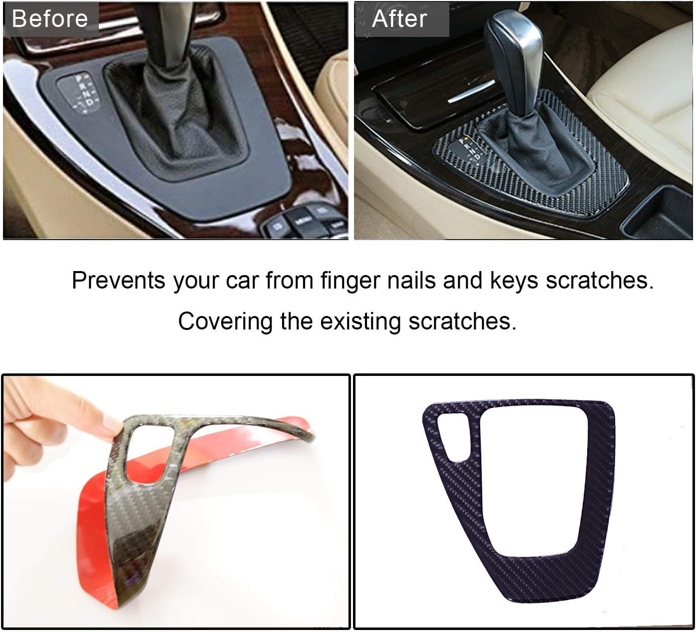 GDR Soft Carbon Fiber Car Control Gear Box Shift Knob Panel Frame Cover Sticker Interior Trim Replacement for BMW E90 E92 E93 3 Series 2005-2012 318I 320I 325I 330I 335I - Panel image number 5