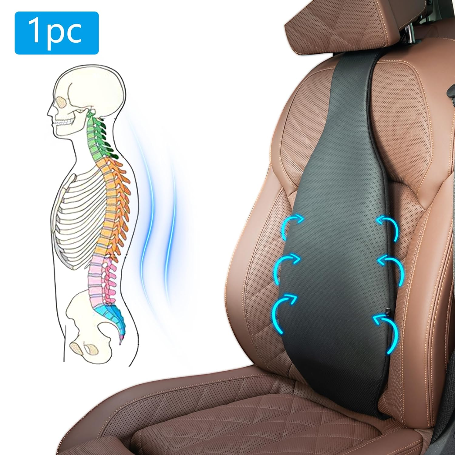 Inflatable Car Lumbar Back Support Cushion,Back Pain Relief Car Seat Lumbar Cushion,Adjustable Air Motion Backrest to Suit Personal Habits and Contours (Black)
