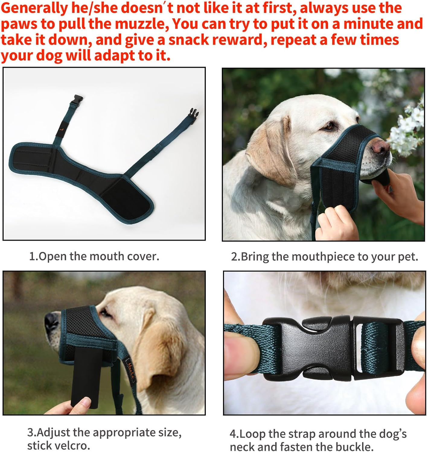 HEELE Dog Muzzle Breathable Mesh and Durable Nylon Dog Muzzle with Adjustable Loop and Soft Pad Dog Training Muzzle Prevent for Barking Biting Chewing (Green, XL) image number 3