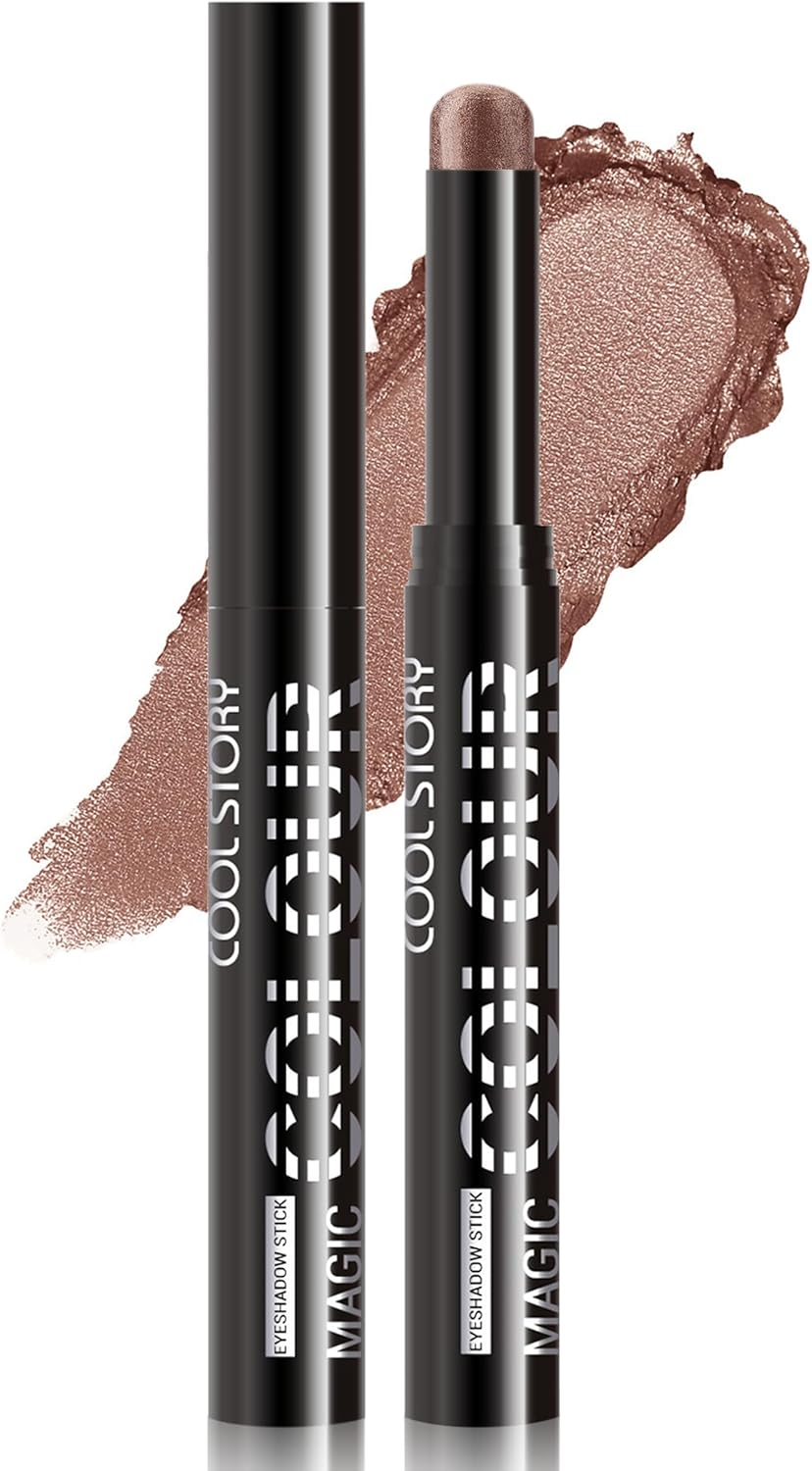 Erinde Shimmer Cream Eyeshadow Stick, Long Lasting Metallic Eye Shadow Sticks, Waterproof Creamy Glitter Eyeshadow Pencil, High Pigmented Blendable Neutral Eye Makeup #E03