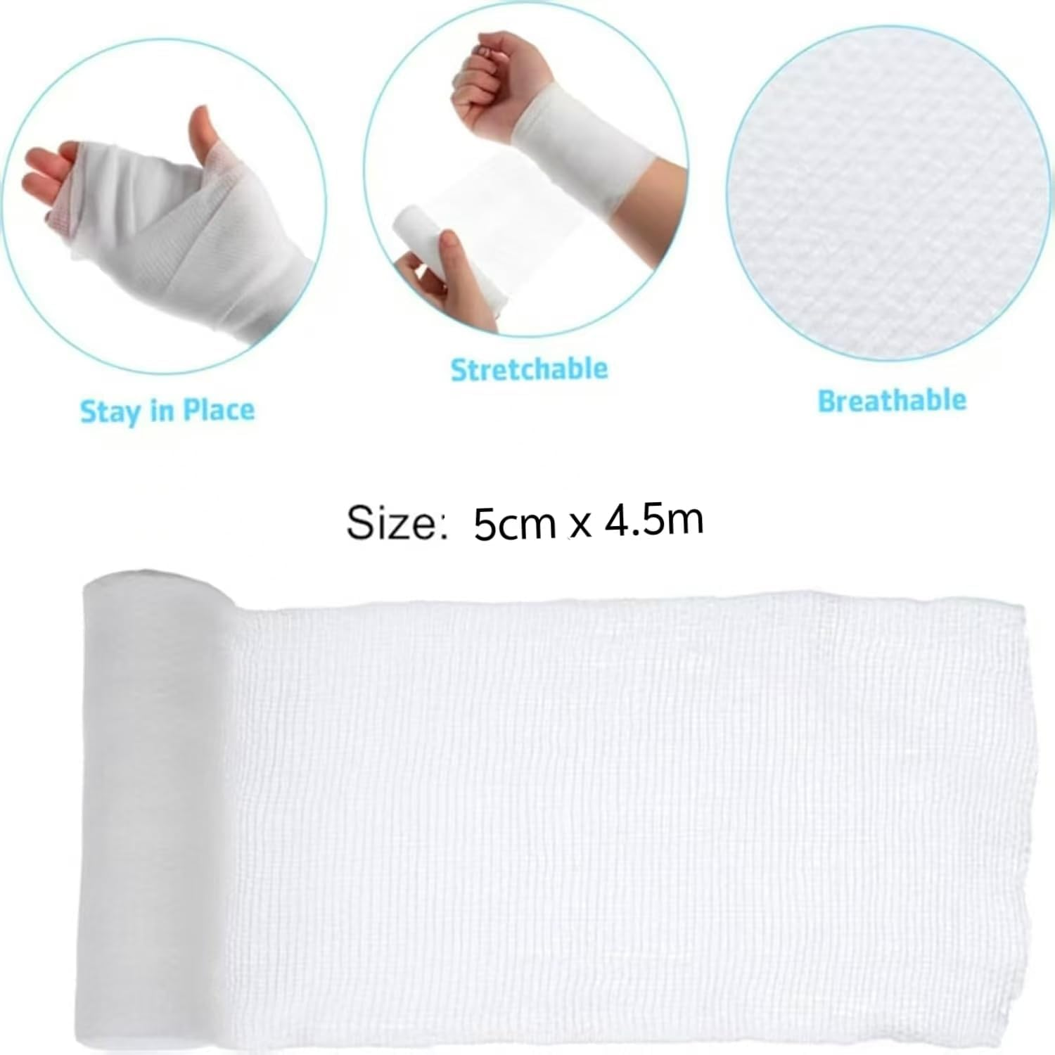 Medical Gauze Bandage Rolls, Soft Conforming Stretch, 10 Pack Stretch Gauze Wrapfor First Aid Wound Careroll,Sterile Medical Grade Gauze Bandage,5Cm X 4.5M image number 2