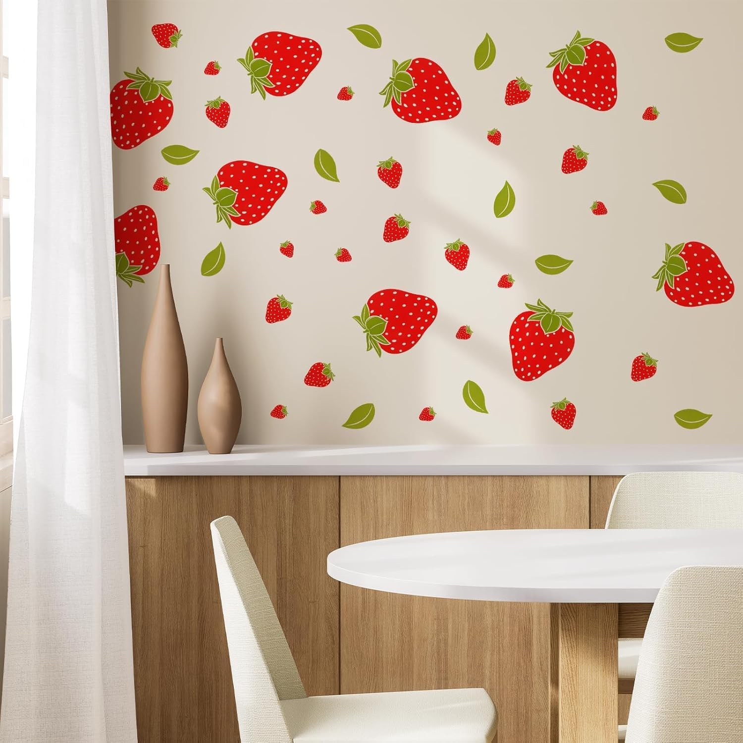 Fokmuaex Strawberry Wall Decals - 4 Sheets Removable Smooth Surface Wall Stickers with Durable Adhesive, Easy to Apply Charming Room Decor for Bedroom, Nursery, Kitchen image number 6
