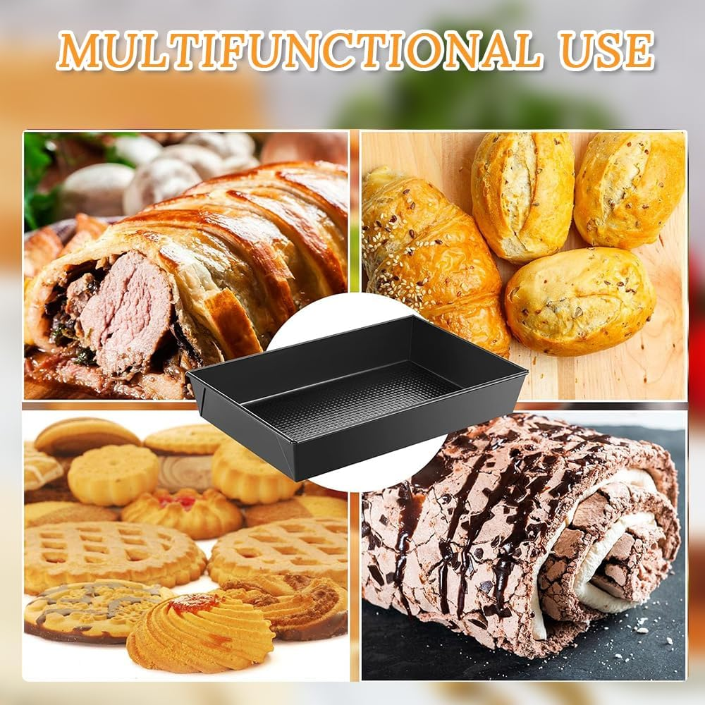 3 Pieces Deep Pizza Pans, Detroit Style Pizza Pans, Bread Baking Tools, Rectangular Deep Non-Stick Cake Tray, Pre-Seasoned Bakeware Kitchenware, Baking Oven Dessert Tray(Black) image number 1