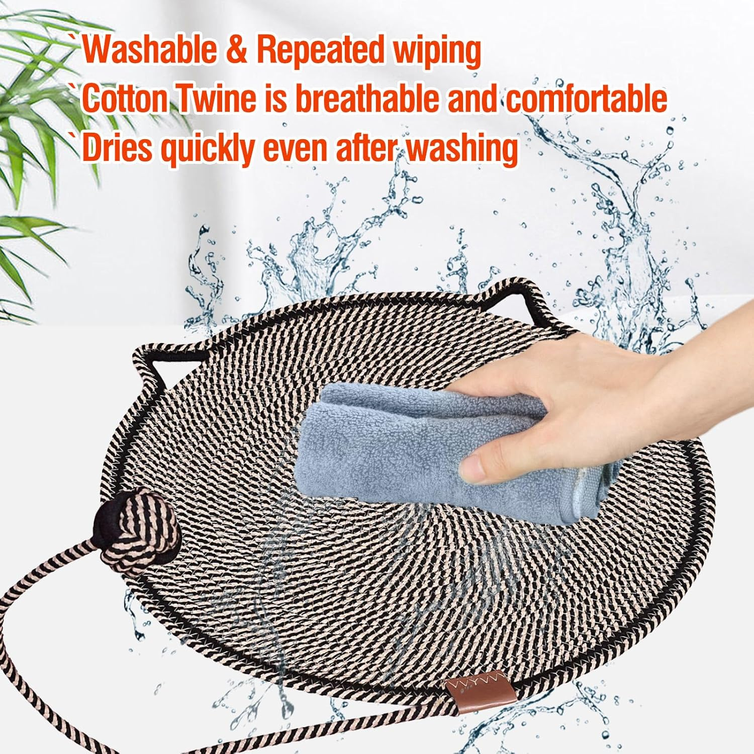 50Cm/19.7In Cat Scratching Mat, Wear-Resistant Waterproof Cotton Rope Cat Scratcher Mat, Cat Shape Cute Cat Scratching Mat for Indoor Cats, Door, Sofa, Carpet and Furniture Protector,Black