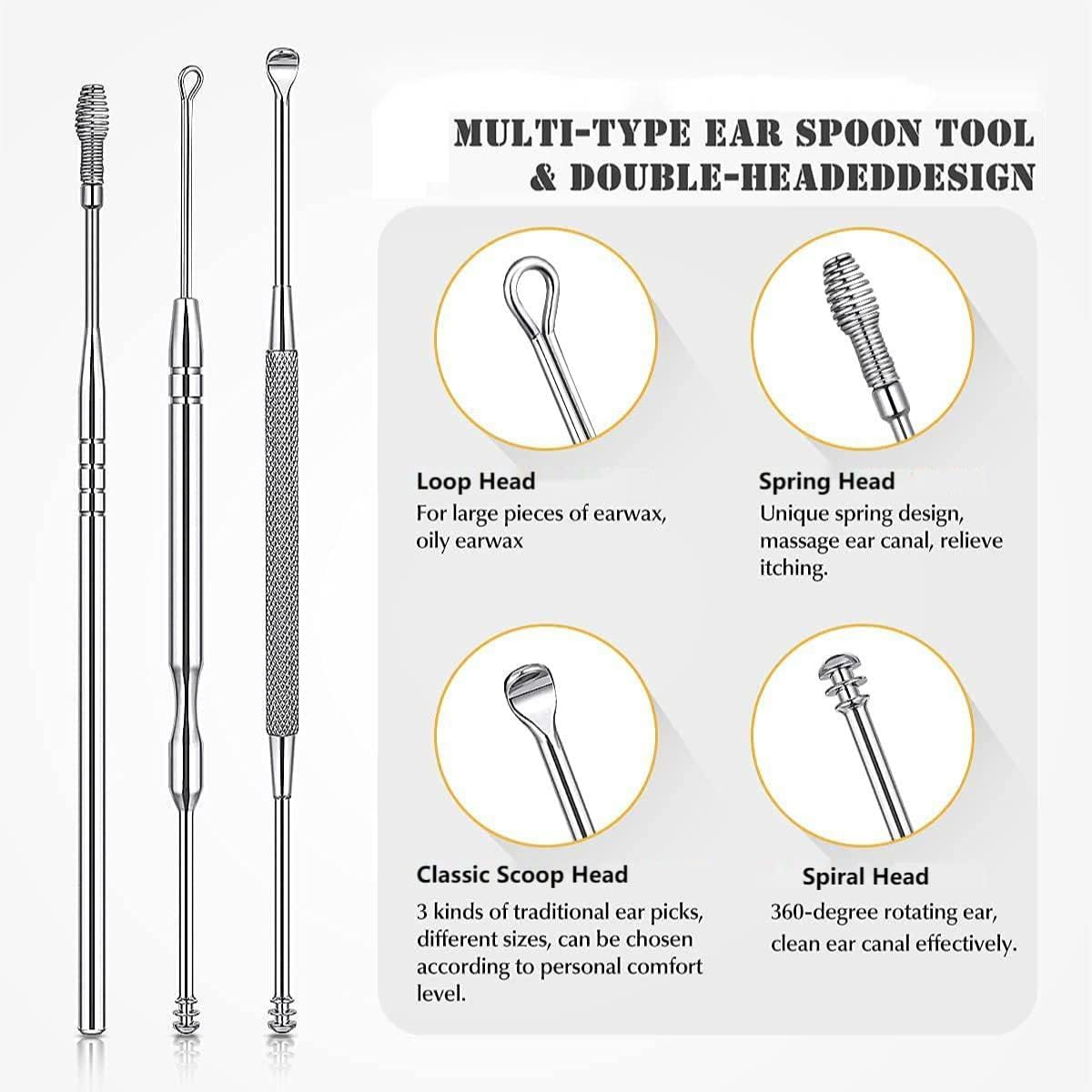 6PCS Ear Care Earwax Cleaner Scoop Removal Kit-Stainless Steel Ear Pick Remover Curette Tools with Storage Box and Clean Brush image number 4