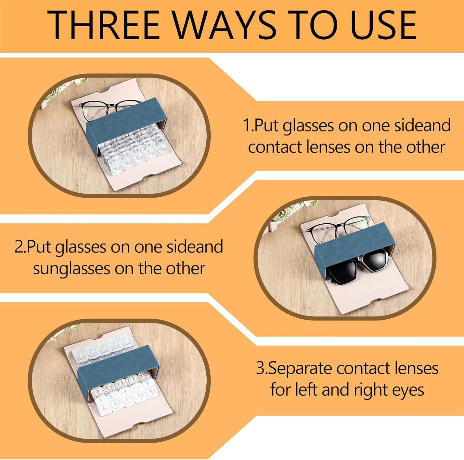 Reignsword 2 in 1 Contact Lens Case and Glasses Case, Double Sided Portable Contact Lenses Travel Cases, Sunglasses Holder for Men & Women, Contacts Lens Box Fit 30 Lenses (Brown) - Brown image number 4