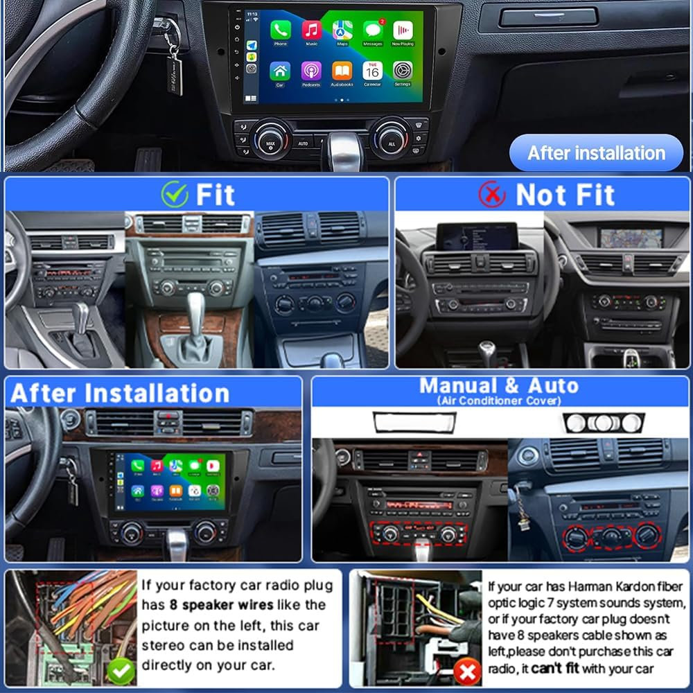 Leadfan Car Radio for BMW 3 Series 328I 335I 325I 2005-2011 Stereo Wireless Carplay Android Auto, 9" IPS Touch Screen for BMW E90 E91 E92 E93 Stereo with Wifi GPS Navi/Bt/Swc + Rear Camera + Canbus image number 1