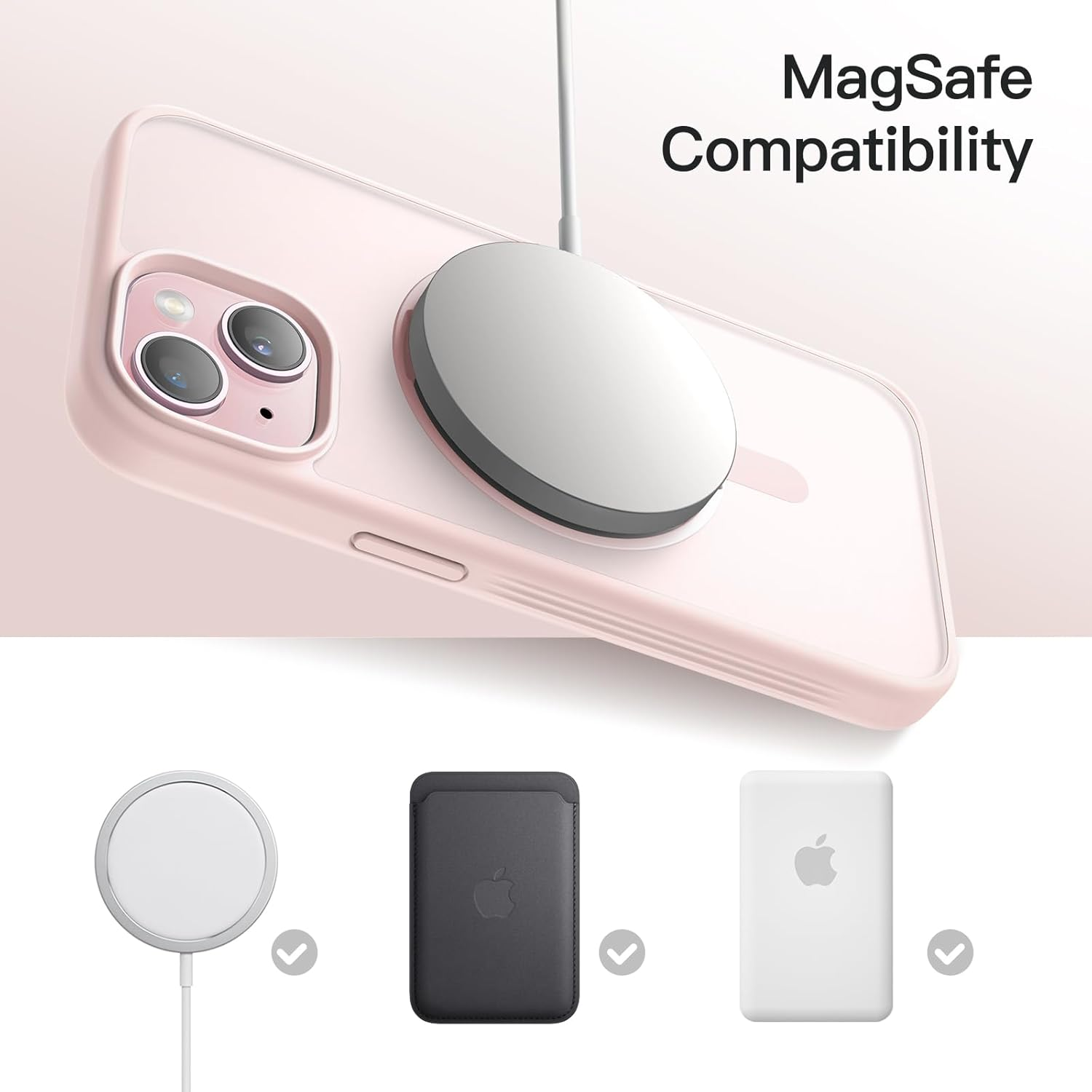 Jetech 360 Degree Rotatable Ring Case for Iphone 15 plus 6.7-Inch Compatible with Magsafe, Slim Shockproof Phone Cover with Stand & Ring Holder (Pink)