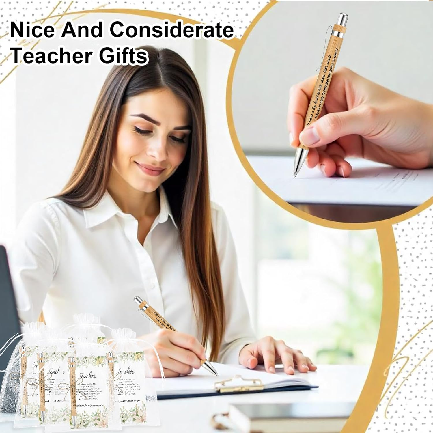 10 Sets Teacher Appreciation Gift,Thank You Teachers,Inspirational Bamboo Pens Bulk Gifts with Thank You Cards,Best Unique Teacher Gifts