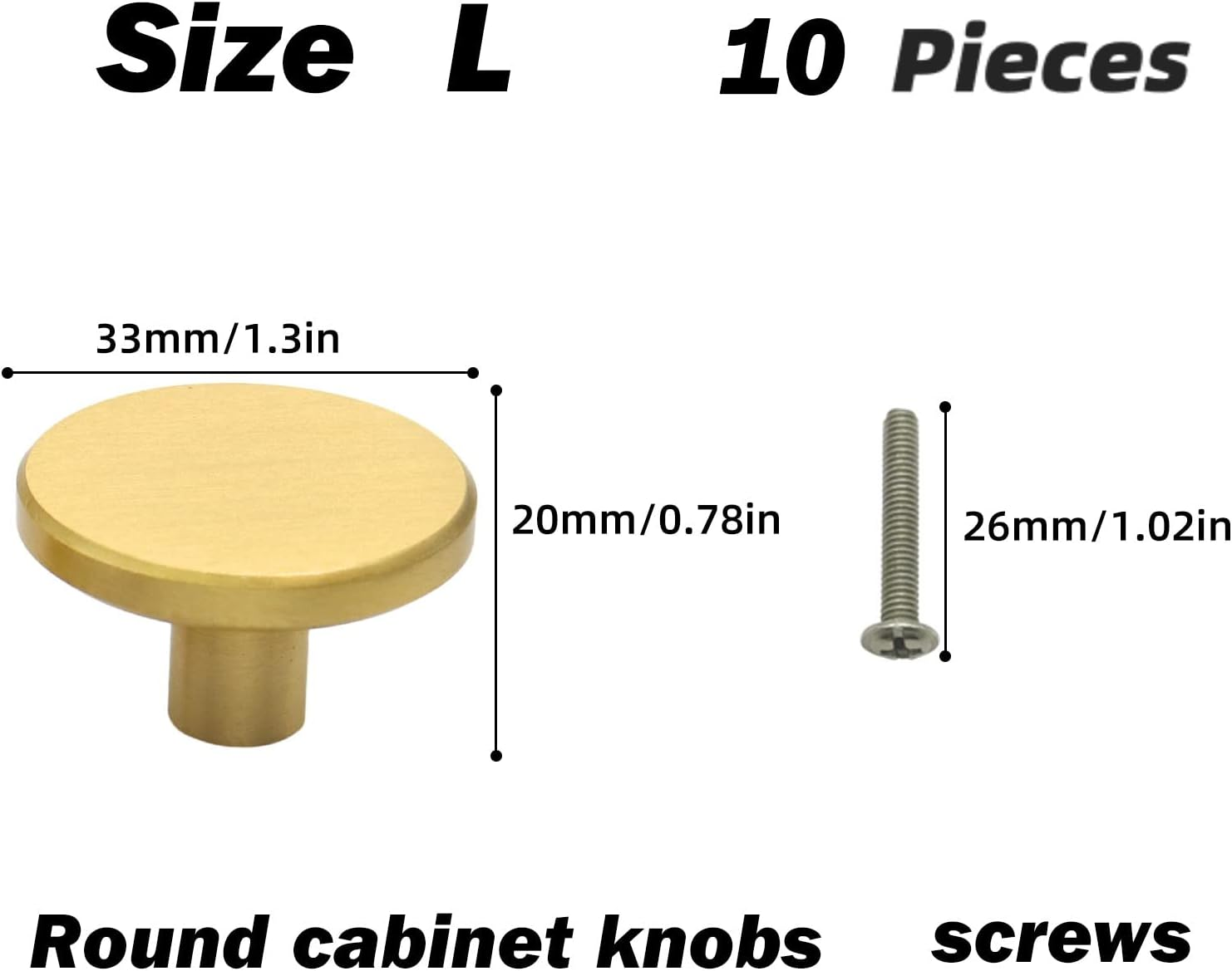 Cabinet Knobs Worthplanet 10 Pack 33 X 20Mm Brushed Brass Cabinet Knobs Gold Drawer Knobs for Dresser Drawers Kitchen Bathroom Hardware Door Knobs W200020 (L) image number 5