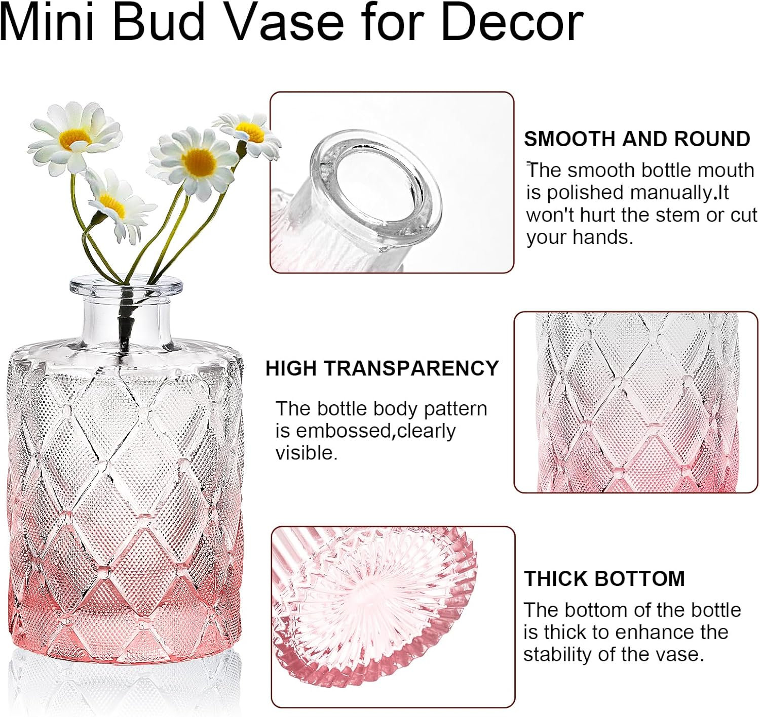 Arme Bud Vase Set of 30, Pink Vases in Bulk Bud Vase for Flower Small Glass Vases for Wedding Centerpieces, Vintage Cute Mini Flower Vases, Home Table Flower Decor image number 3