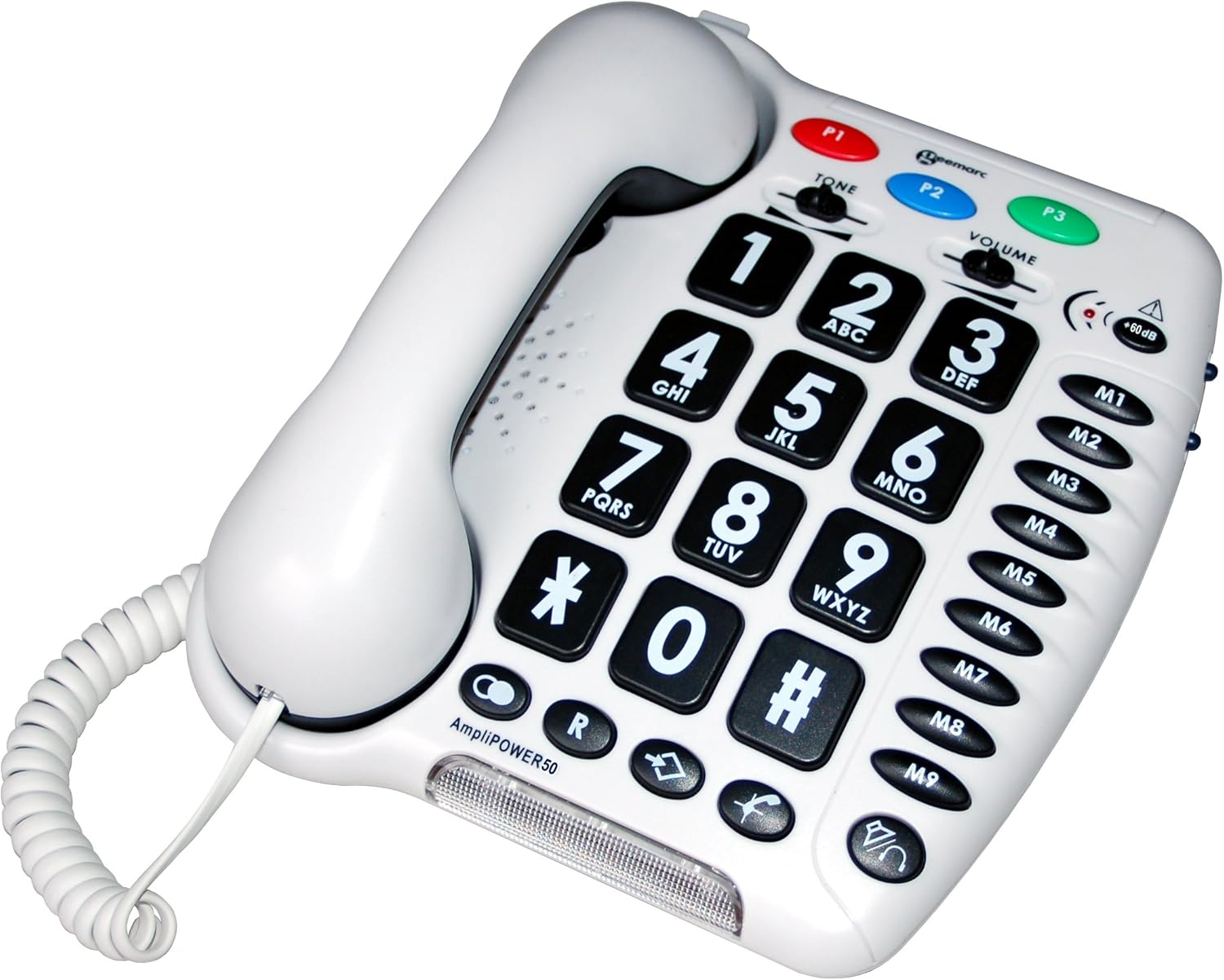 Geemarc Amplipower 50 - Amplified Corded Telephone with Tone and Volume Control, Large Buttons and One-Touch Memories - Hearing Aid Compatible - Specialised for Hearing Impaired - UK Version - White image number 1