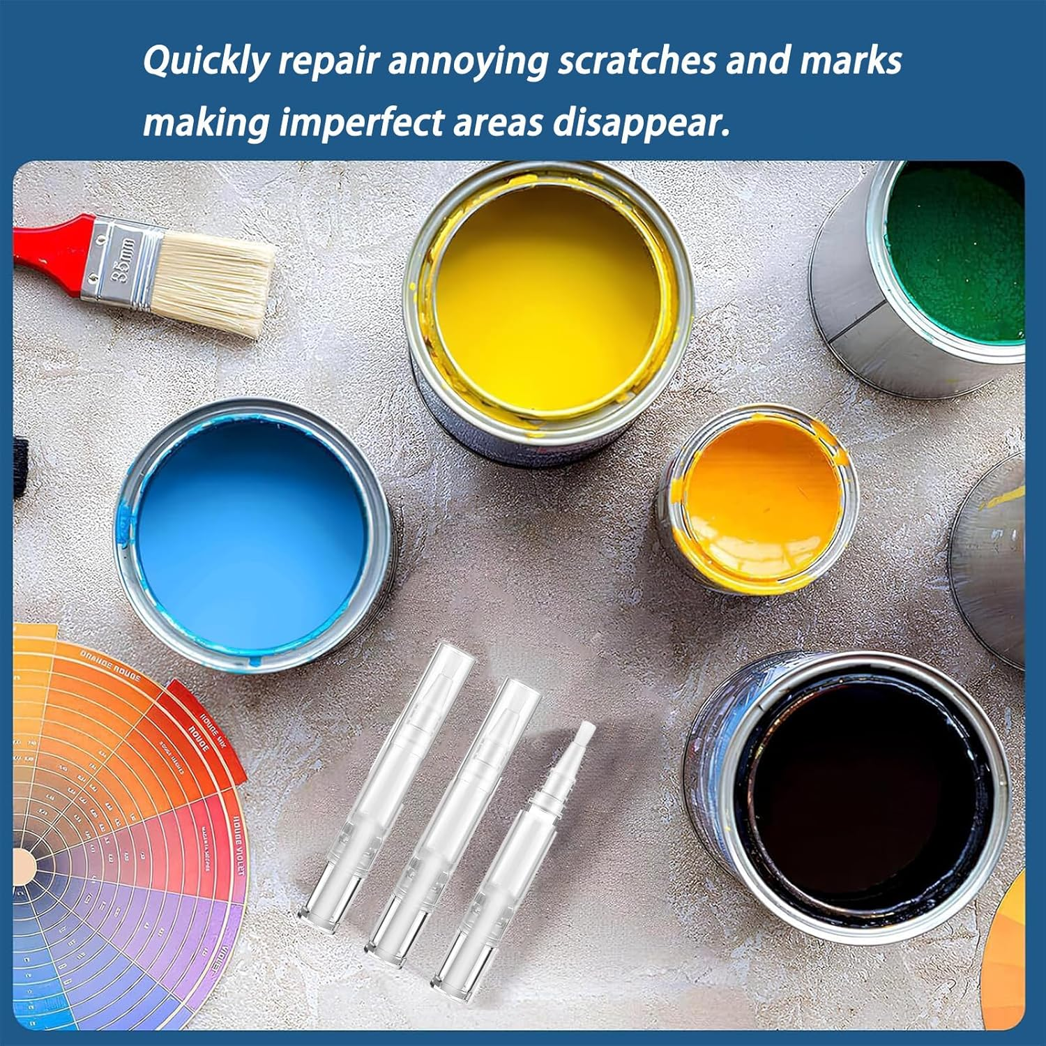 3 Pack Refillable Paint Pens 5Ml - Transparent Touch up Brush for Walls, Furniture & Wood Floors&Window， Precision DIY Repair Kit