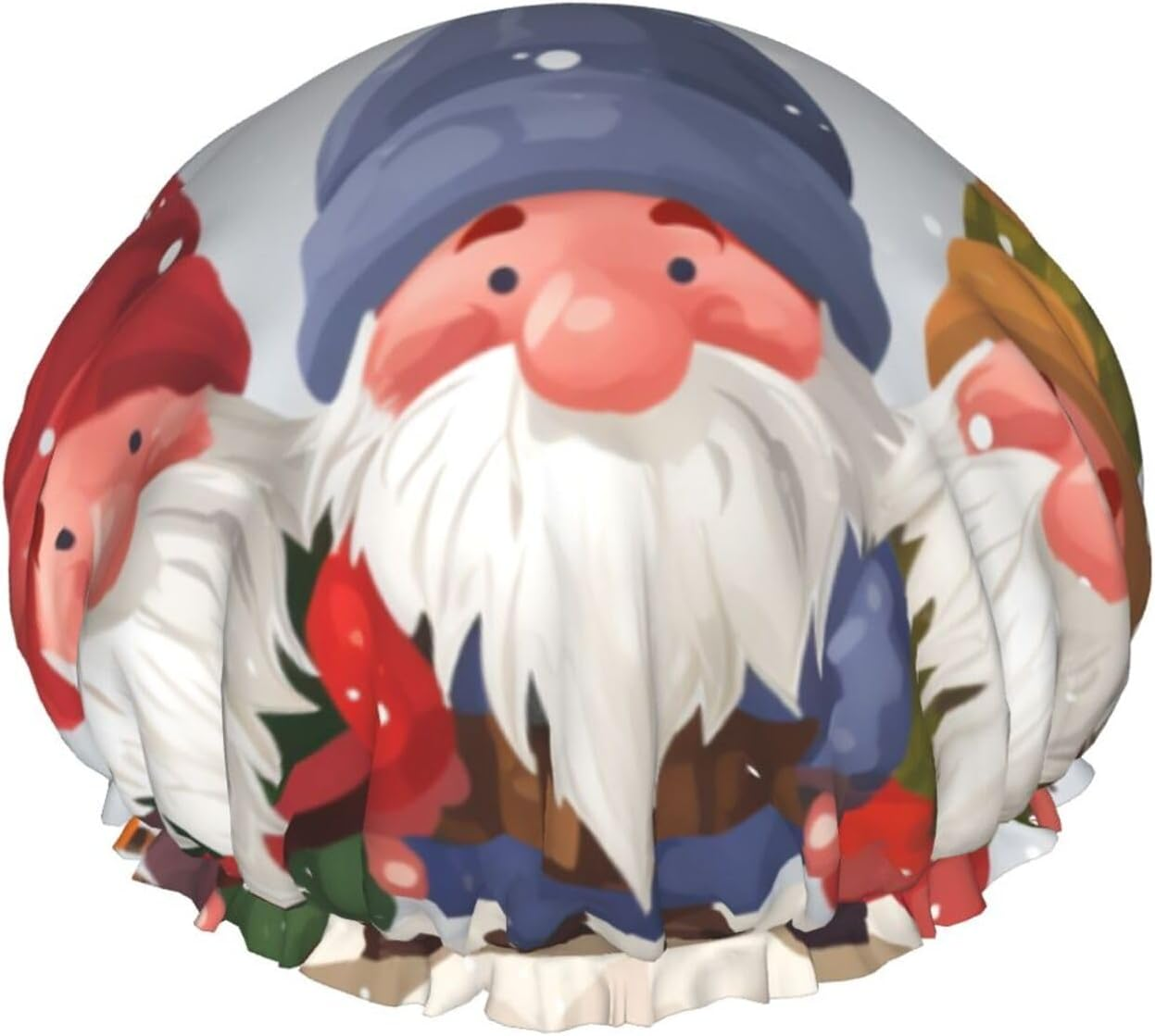 Christmas Winter Gnomes Shower Cap for Women Reusable Double Layers Bathing Bath Cap Hair Caps Waterproof Elastic Band Ladies Spa Salon Shower Hat Hair Caps