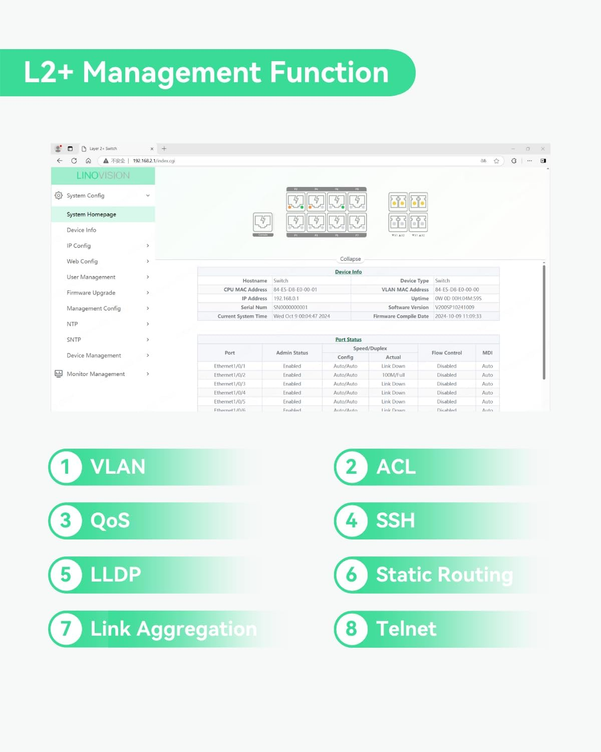 LINOVISION Industrial 8-Port Managed Poe++ Switch with 2X 10G SFP Uplinks and RS485 for Industrial Automation image number 5
