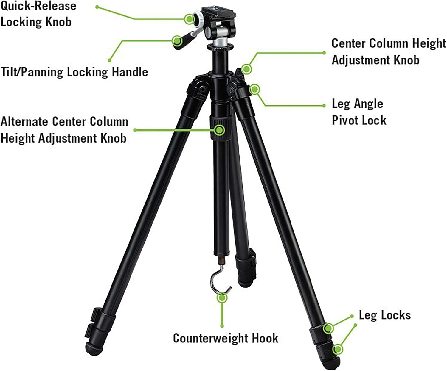 Vortex Optics High Country II Tripod Kit - Aluminum Tripod, 2-Way Pan Head, 22 Lb Max Load, Rubber Feet - Unlimited, Unconditional Warranty image number 5