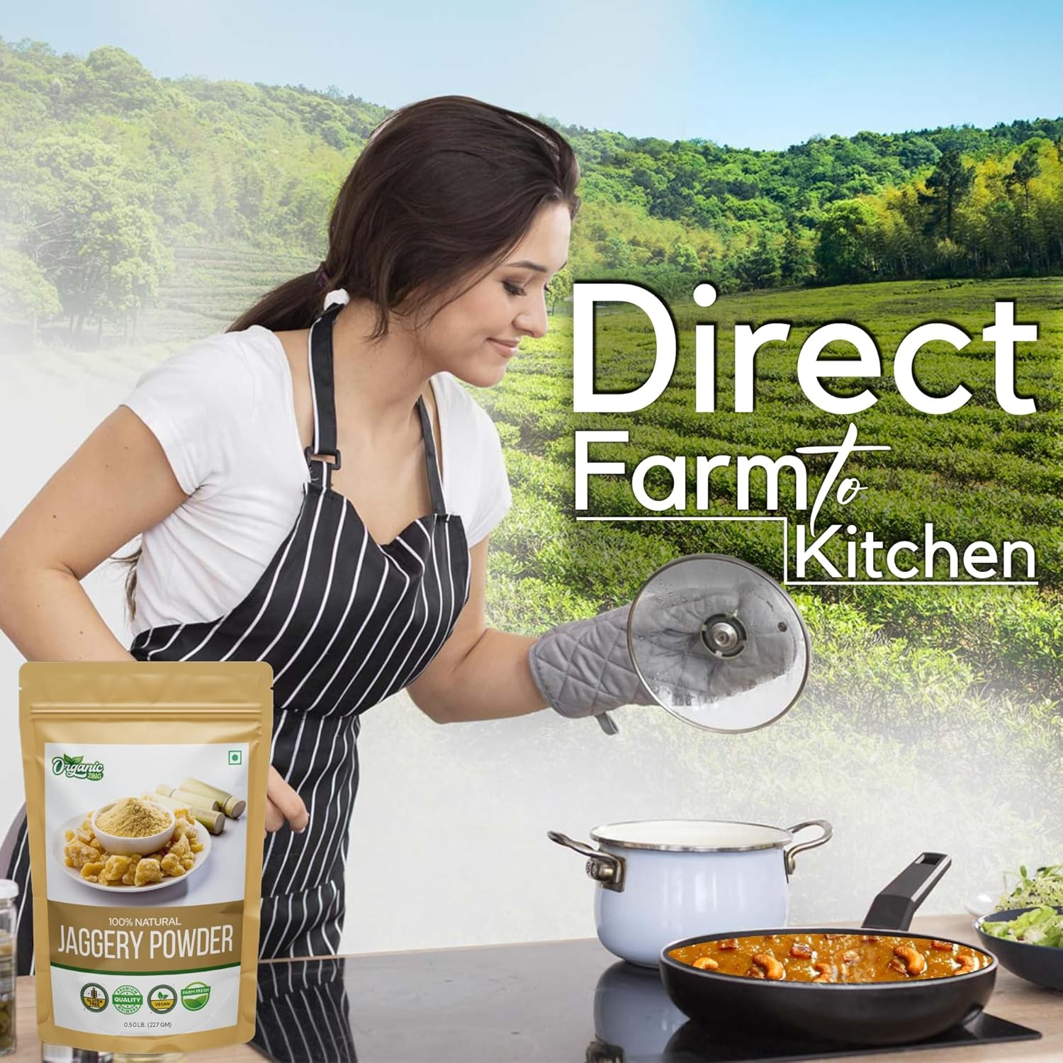 Organic Zing Jaggery Powder | 100% Unadultered Jaggery Powder | Natural and Jaggery Powder for Tea | Product of India - 227 Gm (16 Oz) image number 3