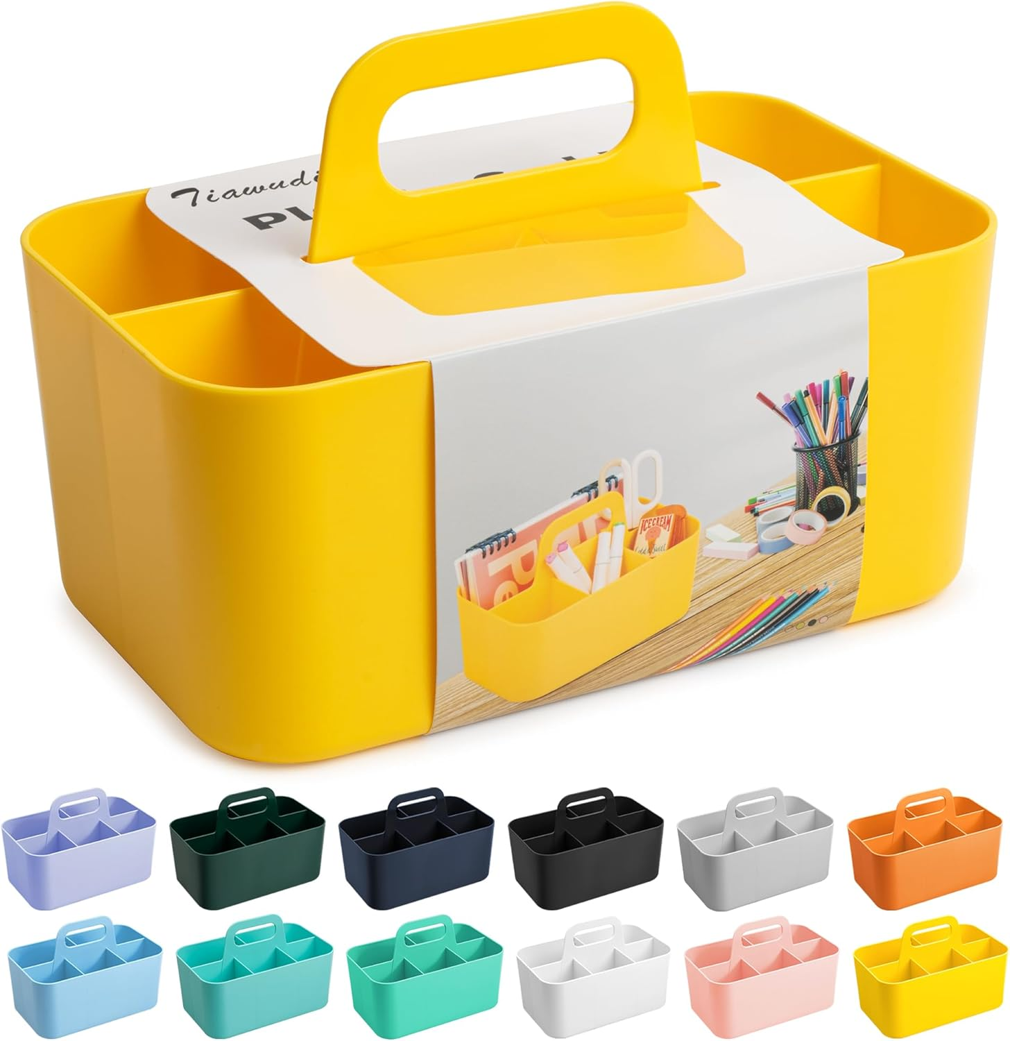 Tiawudi Multipurpose Caddy Organizer, Plastic Caddy with Handle, Stackable Desk Organizer for Stationery, Marker and Pencil, Office Supplies Organizer, Dorm Caddy