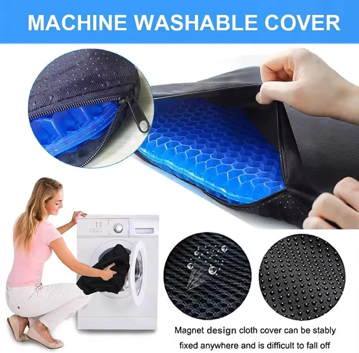 Gel Seat Cushion for Long Sitting (Thick & Extra Large), Gel Cushion for Wheelchair Soft, Gel Chair Cushion, Gel Car Seat Cushion Breathable, Gel Seat Cushion for Office Chair for Hip Pain image number 4