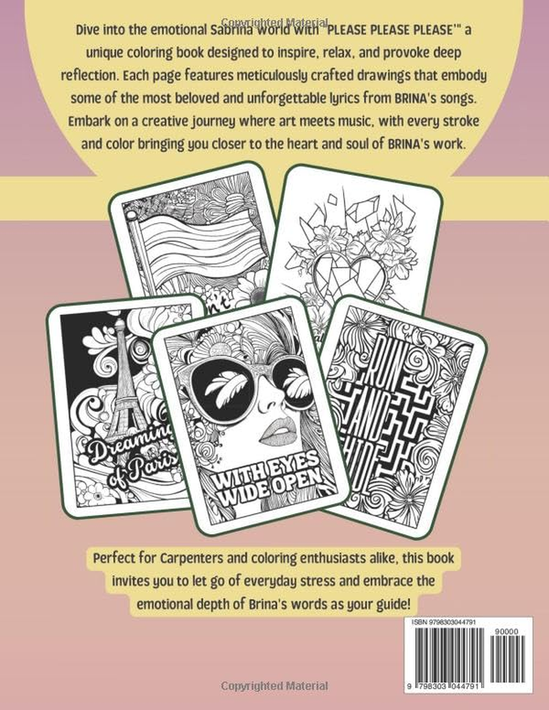 PLEASE PLEASE PLEASE: Carpenter-Inspired Coloring Book for Teens and Adults | Sabrina Fans | 50 Illustration 70S Fashion, Music Art, Fun and Relax for Creativity Lovers image number 1