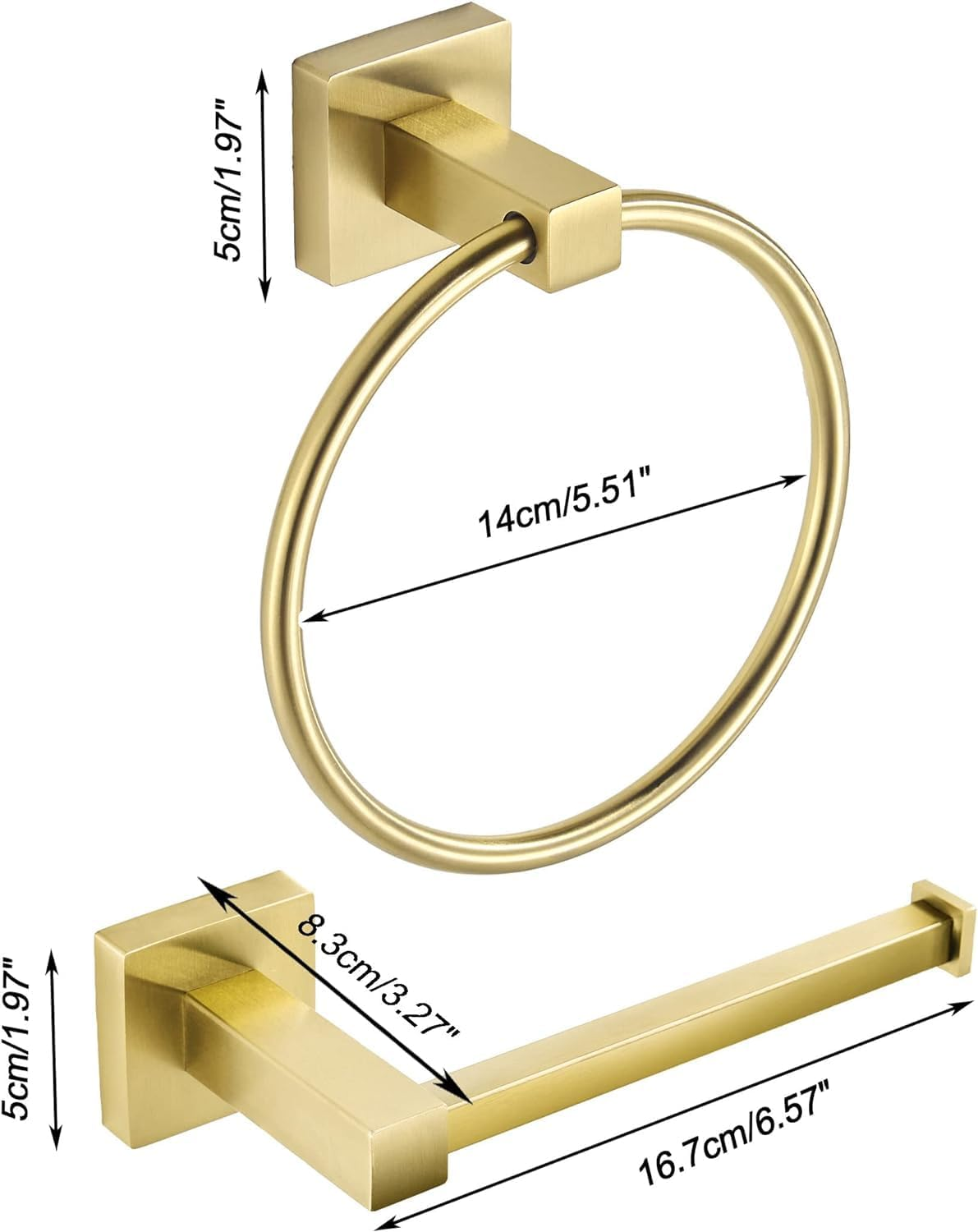 Gold Toilet Paper Holder Set &mdash; Forbath Bathroom Accessory Hand Towel Ring 2 Pieces,Brushed Bass Toilet Tissue Roll Holder Stainless Steel Square Base Wall Mount Towel Holder