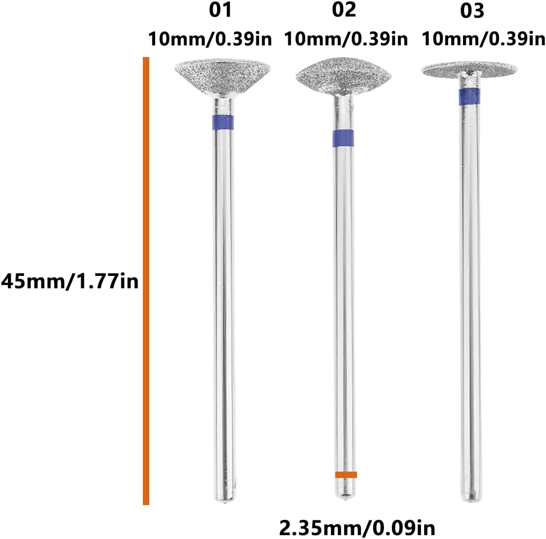 AS Axis Spindleon 3Pcs 10Mm Multishape Nail Drill Bit 2.35Mmx45Mm for Most Foot Filers and Portable Filers image number 1