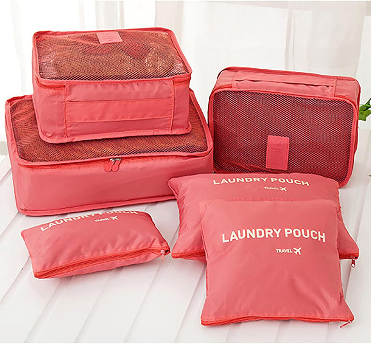 Travel Packing Organizers 6 Set Packing Cubes Luggage Packing Organizers for Travel Accessories Desktop Bedroom Living Room Storage,Pink - Wine Red image number 5