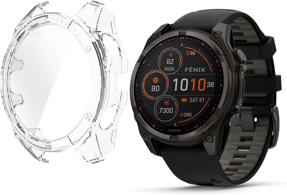 HOMTERN Case for Garmin Fenix 8 47MM AMOLED or Solar Sapphire,Crystal Clear Hard PC Case with Tempered Glass Film Full Covered Shockproof Scratch-Proof Screen Protector Cases (47Mm Solar) image number 1