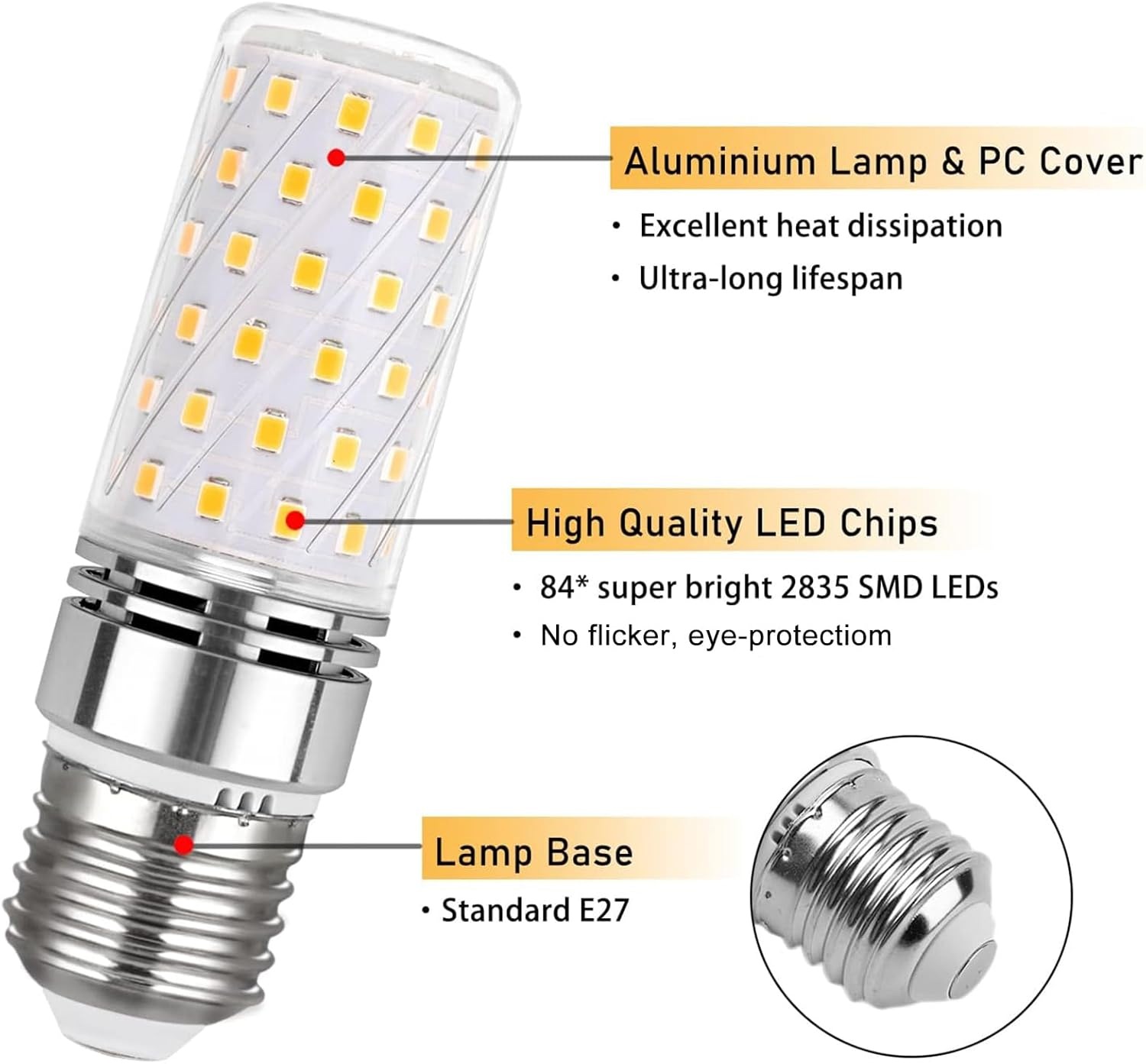 MATCHEASY E27 LED Corn Bulb 7W (75W Halogen Equivalent), Warm White 3000K, 950LM, CRI80, AC100-265V, Non-Dimmable Edison Screw Light Bulbs for Home Indoor Lighting, 2-Pack image number 4