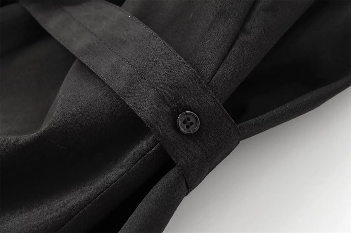 Womens Solid Color Fitted Belt Shirt Loose Casual Long Sleeve Top Button down Office Work Blouse image number 1