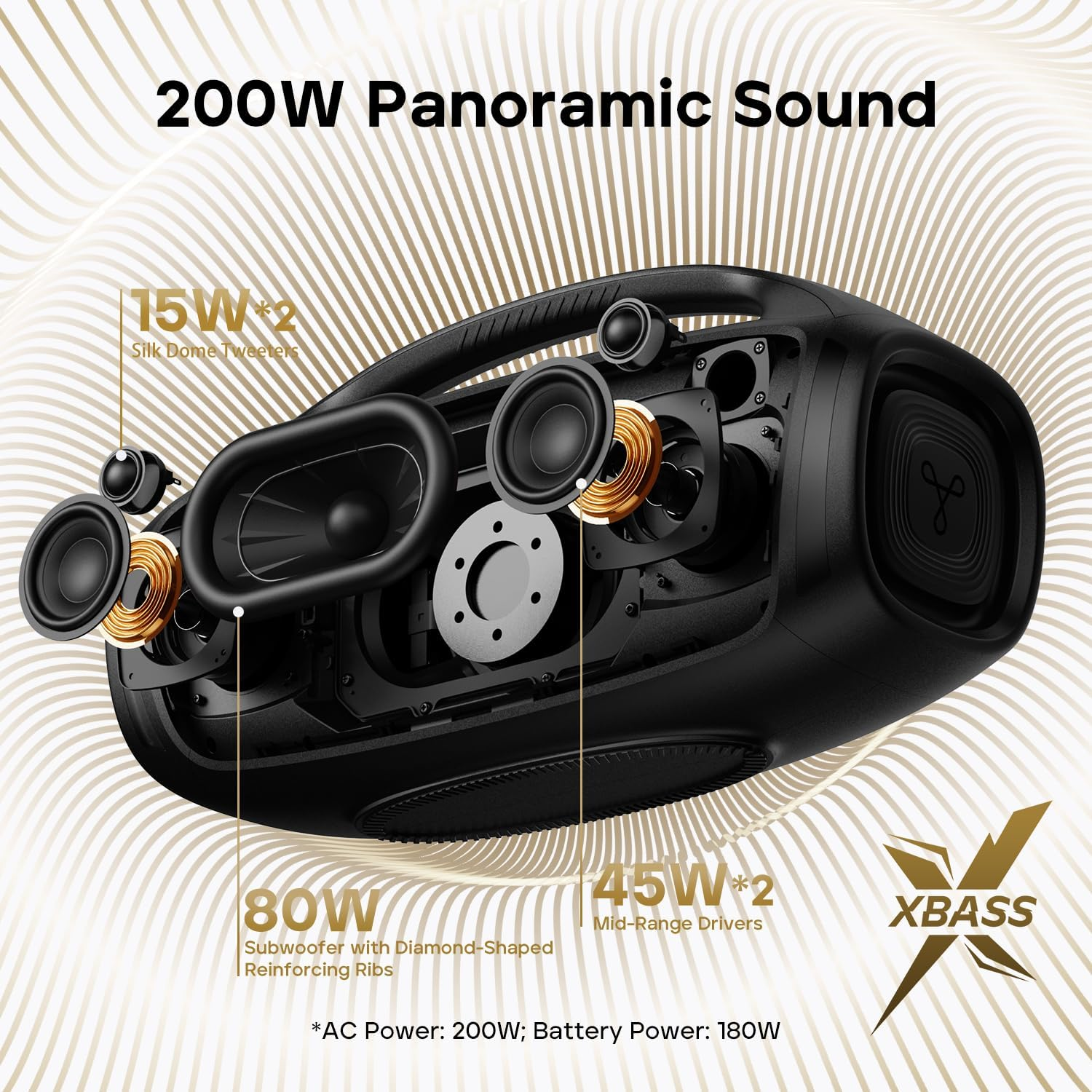 TRIBIT Stormbox Blast 2 Bluetooth Speaker, 200W Portable Speaker with Subwoofer,Xbass,Led Lights,Bluetooth 5.4,Ip67,Custom EQ,30H Playtime,Karaoke Function-Perfect for Outdoor Party/Garden/Beach image number 2